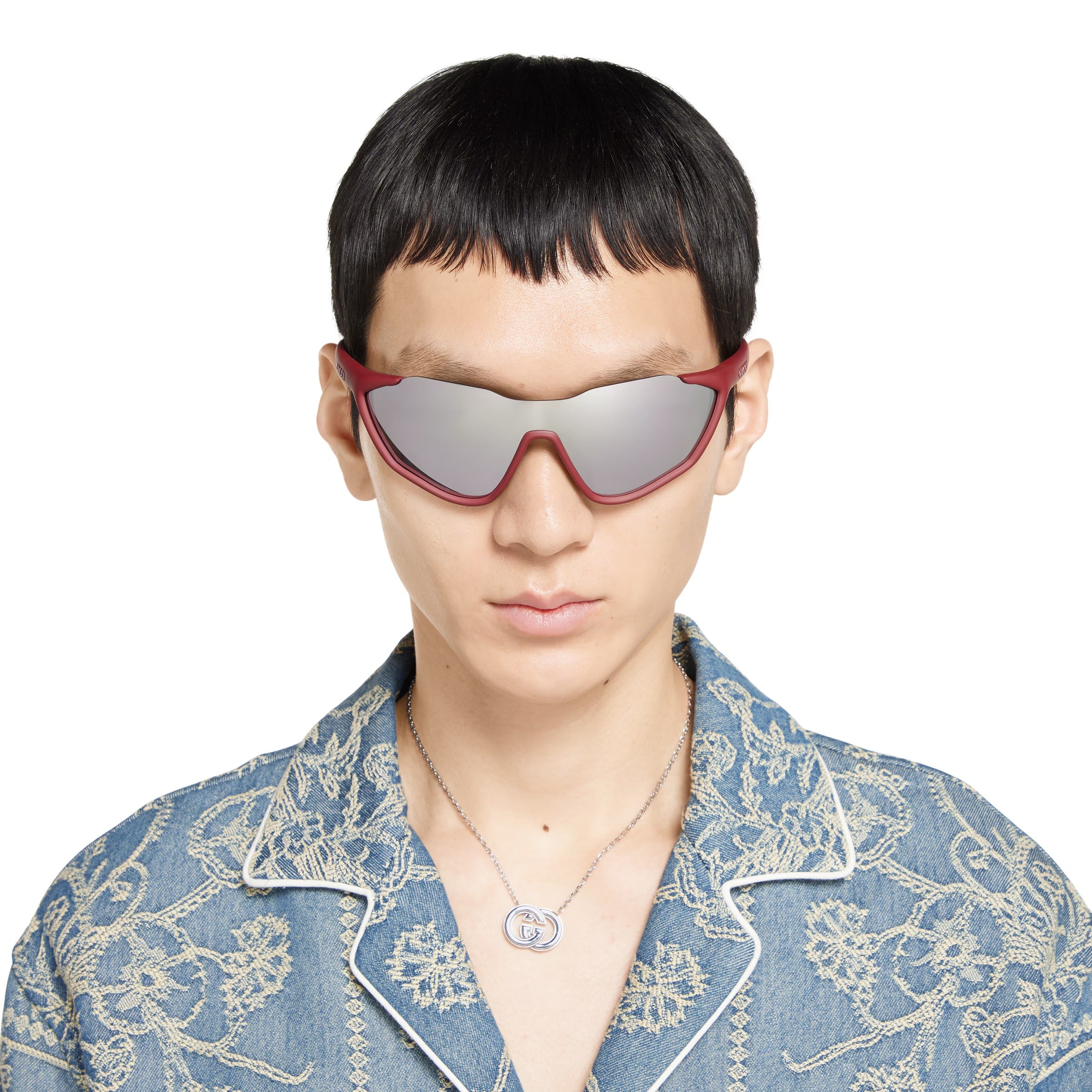 Gucci Men Mask-shaped Red Sunglasses
