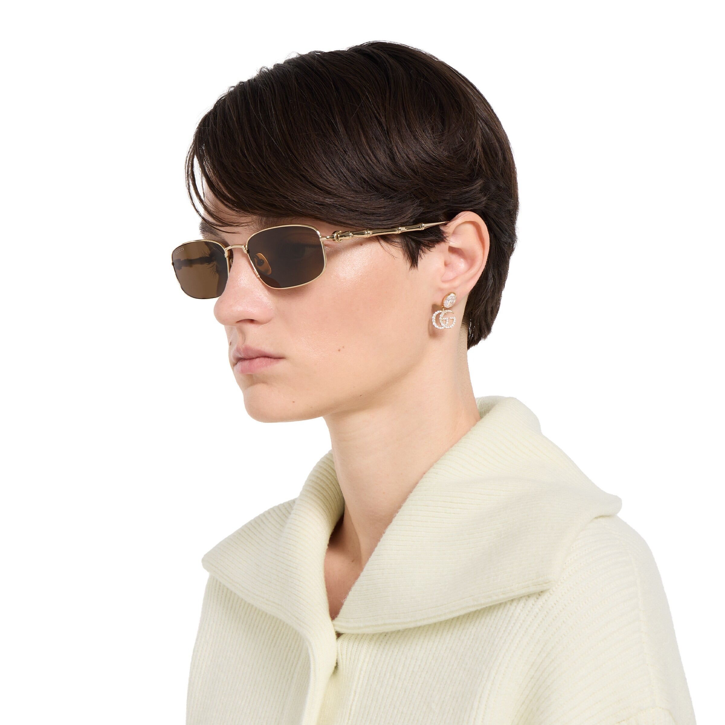 Gucci Women Square Frame Natural Shiny Gold Sunglasses