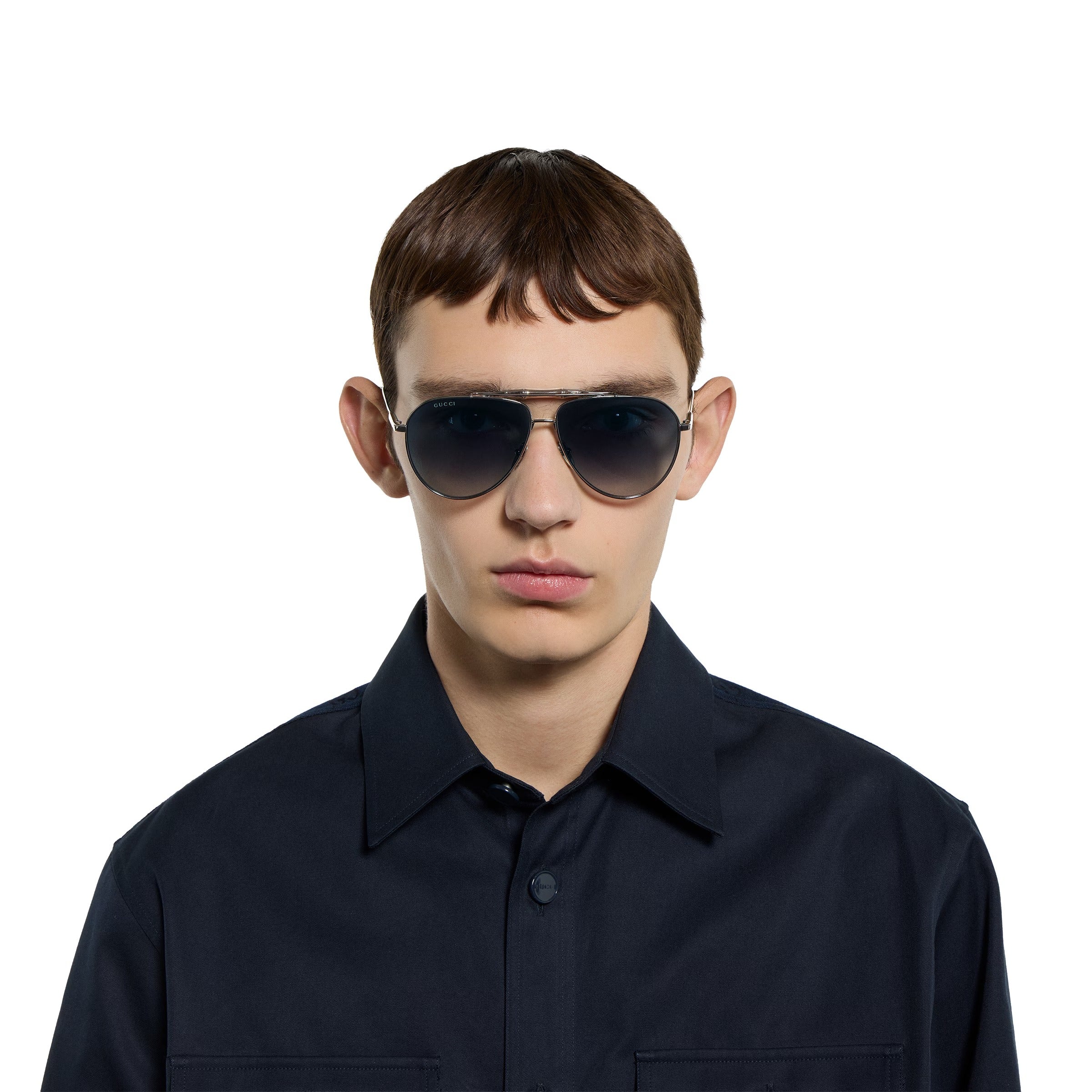 Gucci Men Pilot Grey Sunglasses