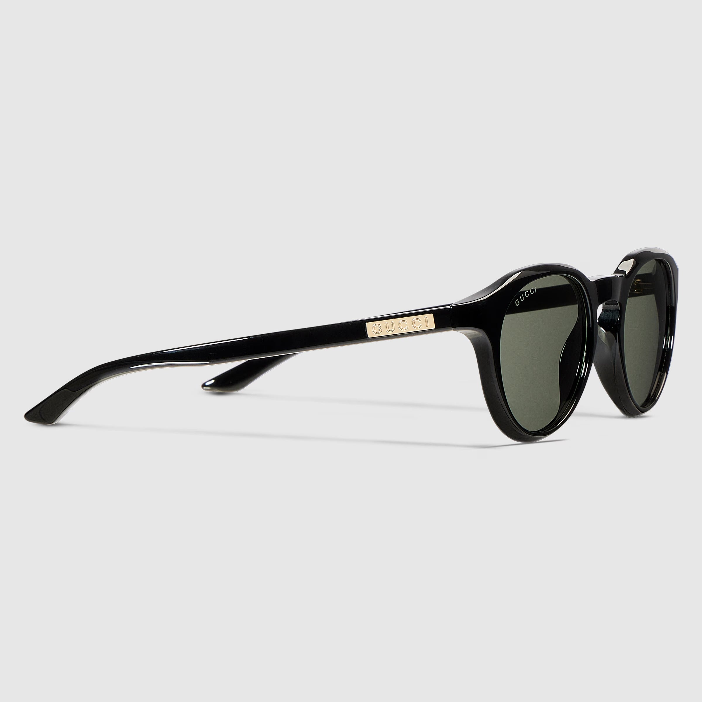 Gucci Men Round Frame Deep Black Sunglasses
