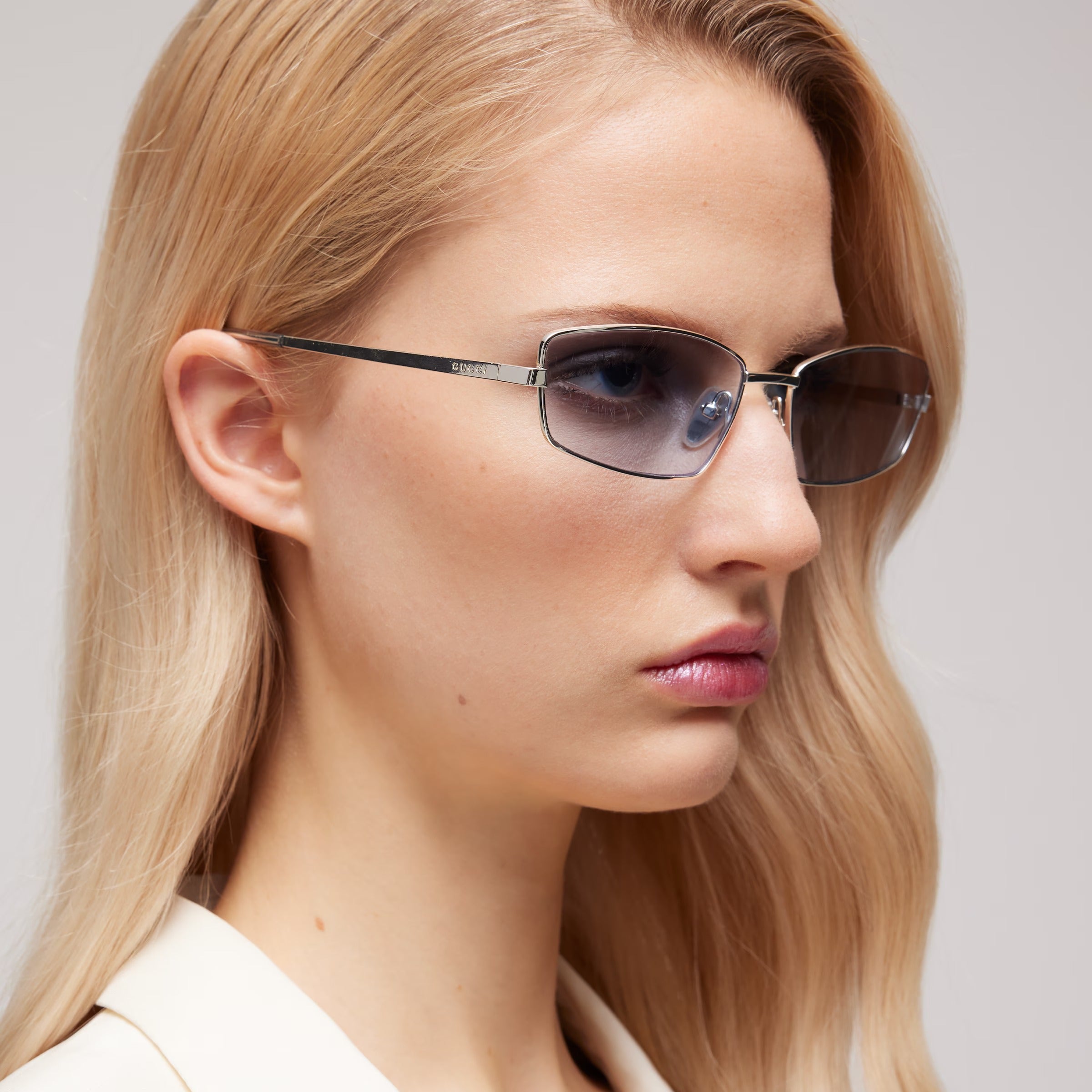 Gucci Unisex Rectangular Frame Silver Sunglasses