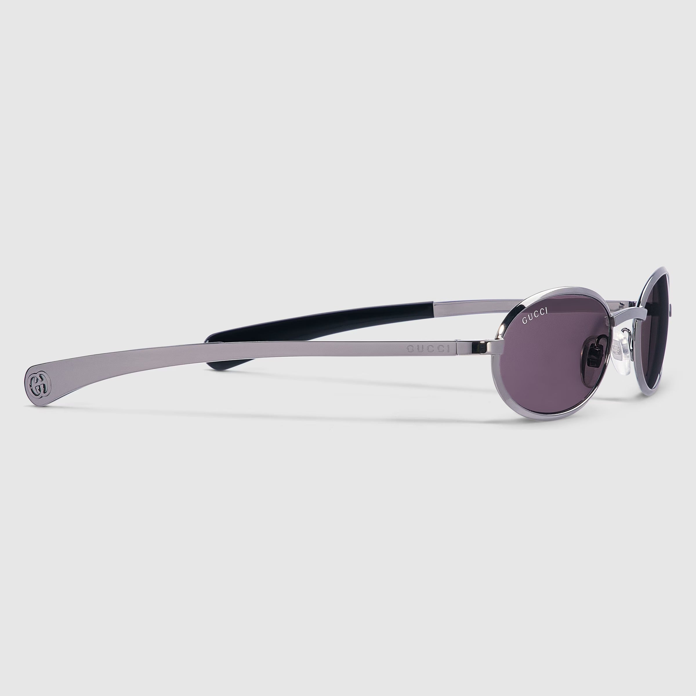 Gucci Men Oval Frame Ruthenium-Tone Sunglasses