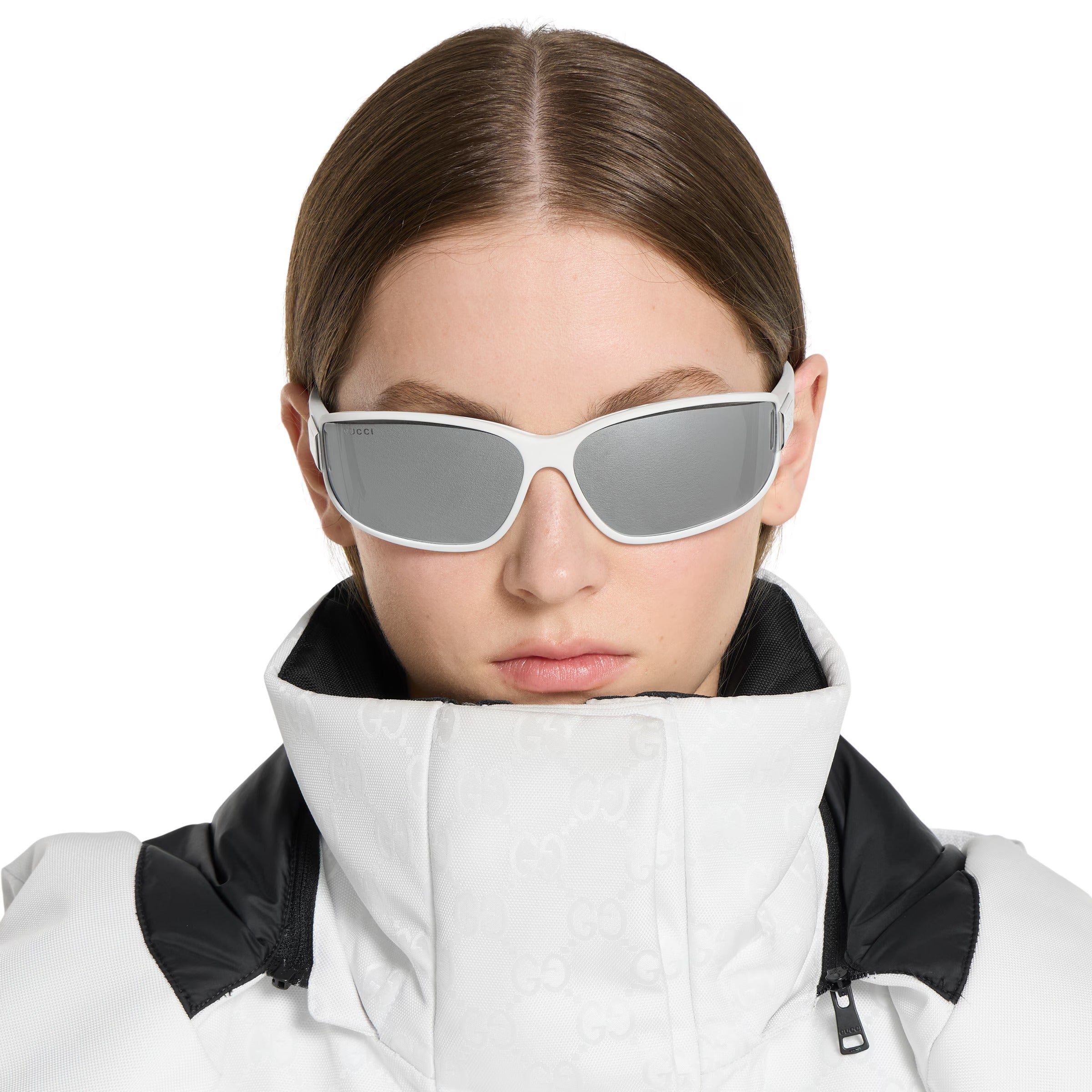 Gucci Men Rectangular Matte White Sunglasses