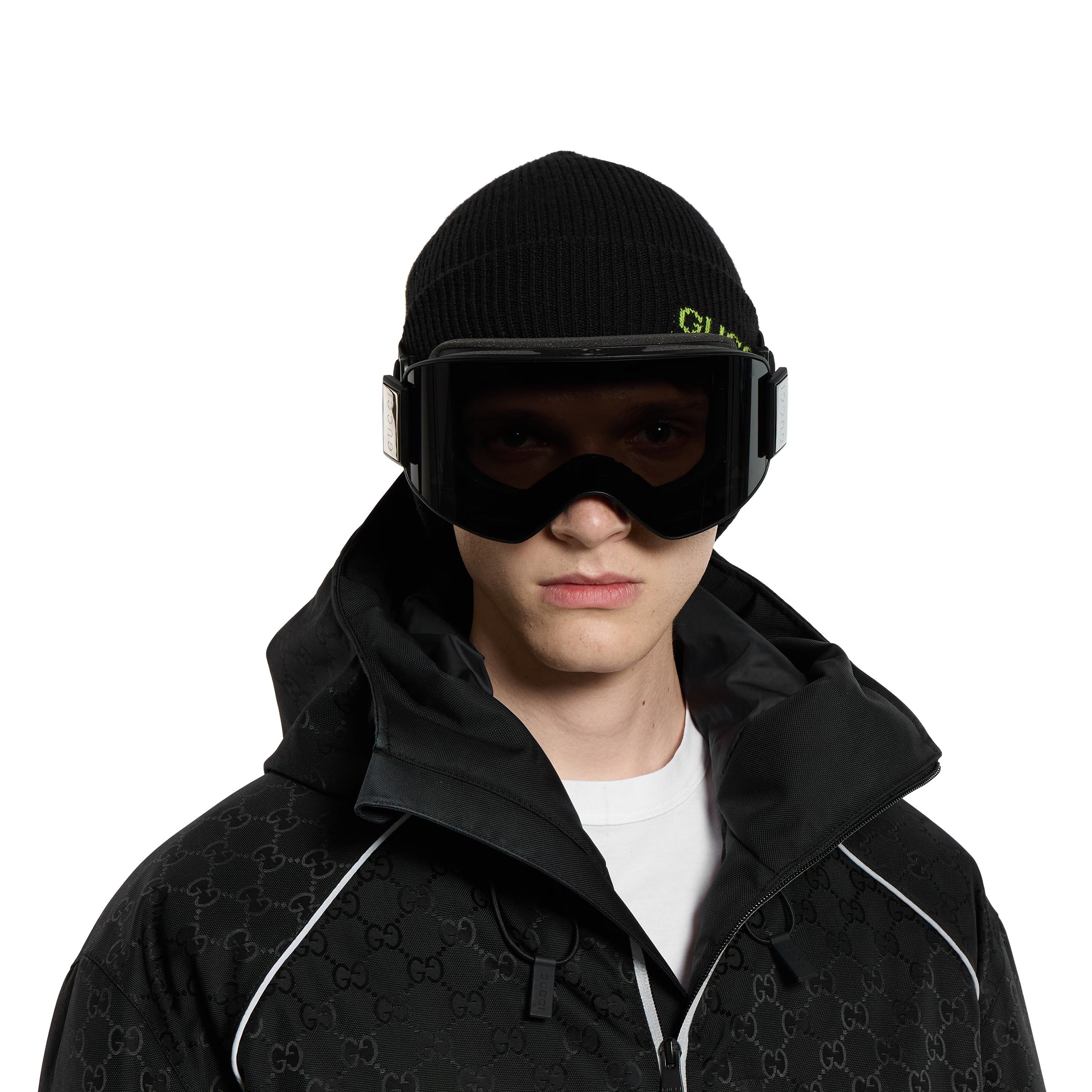 Gucci Men Mask-shaped Shiny Black Sunglasses