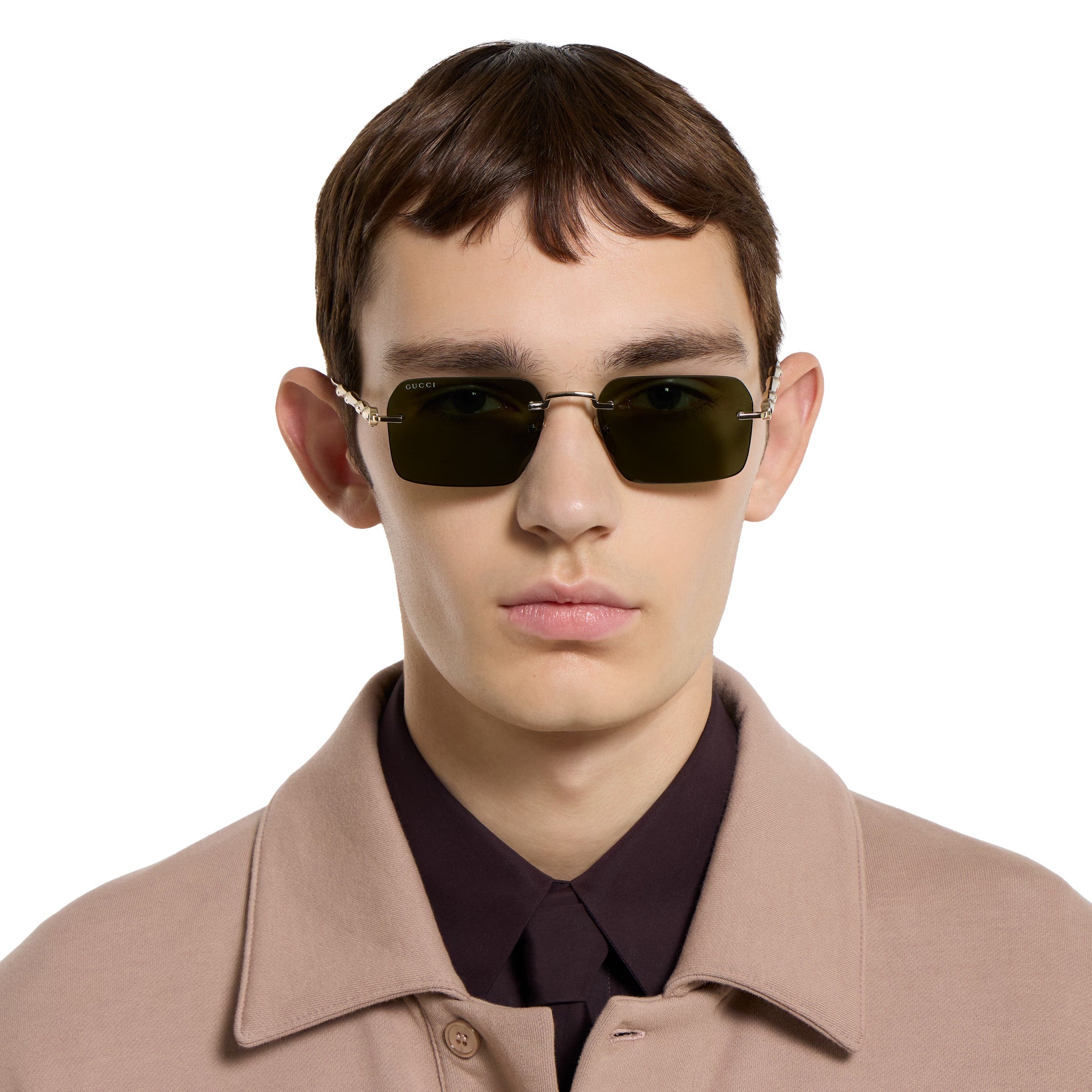 Gucci Men Frameless Rectangular Gold Sunglasses