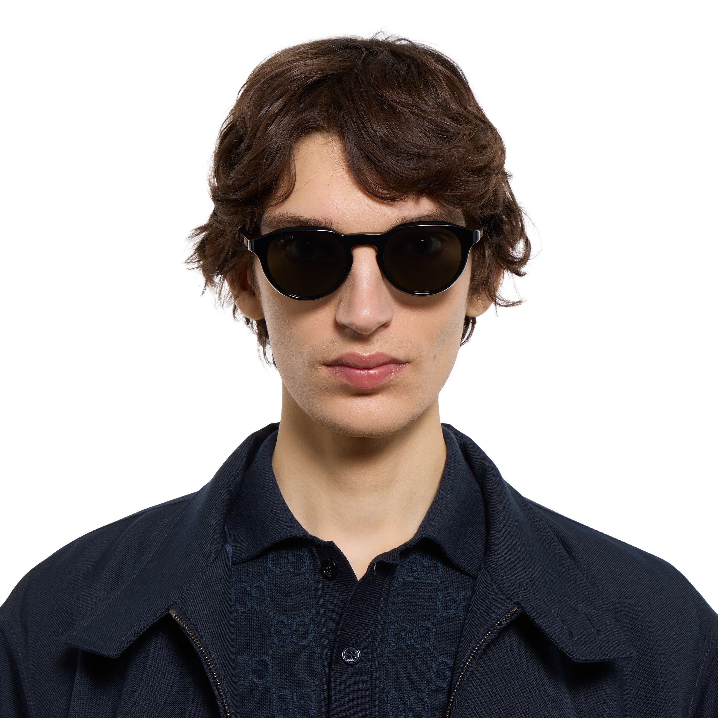 Gucci Men Round Frame Deep Black Sunglasses