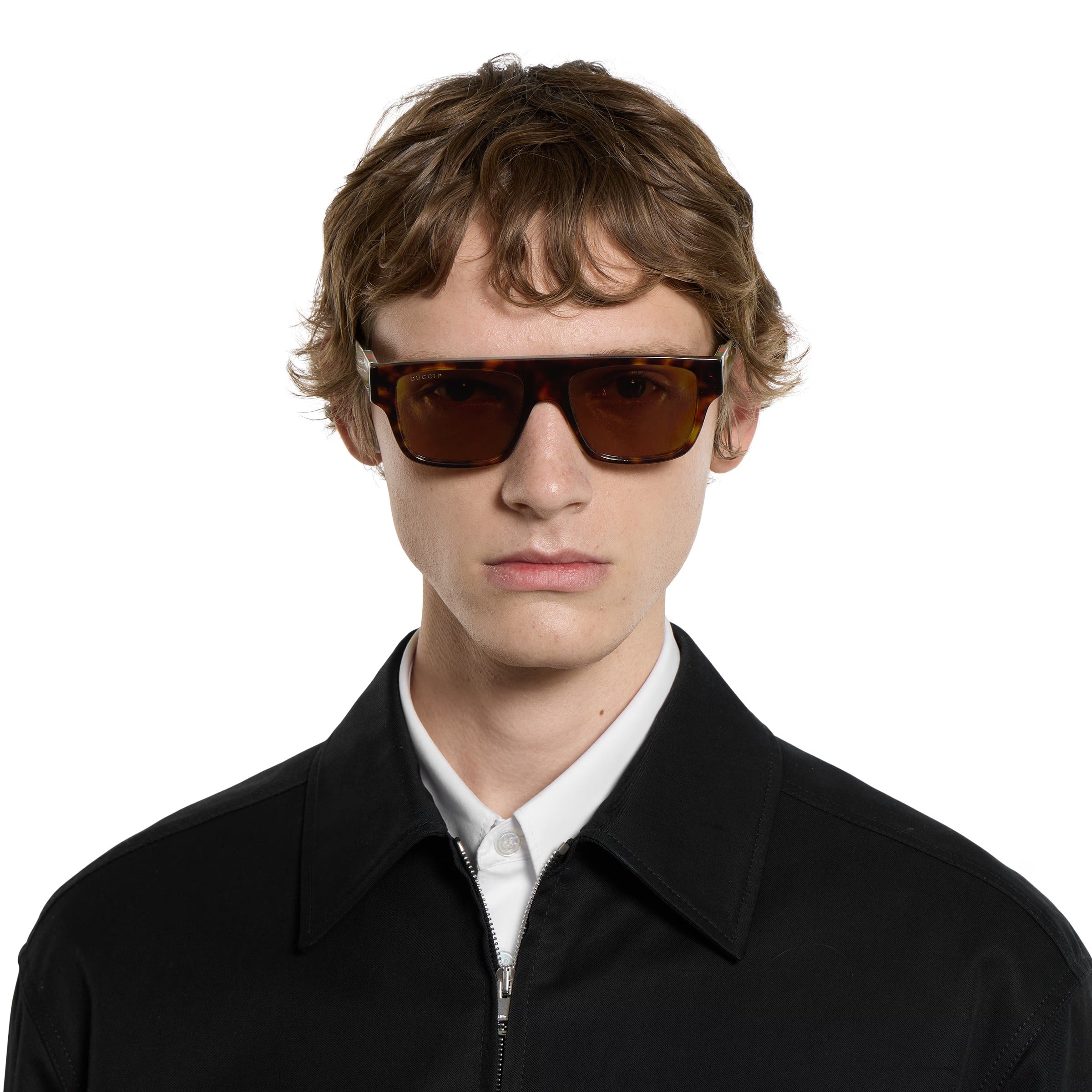 Gucci Men Rectangular Frame Dark Brown Sunglasses