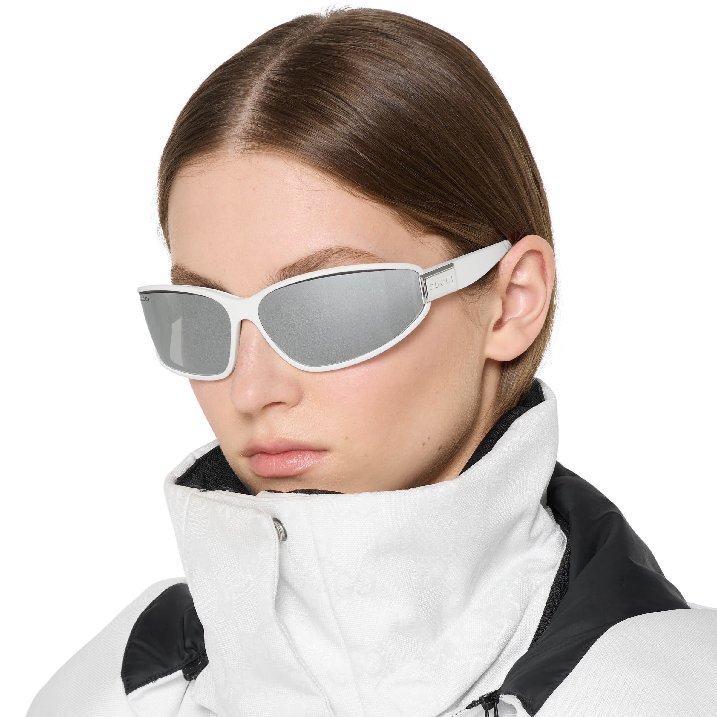 Gucci Men Rectangular Matte White Sunglasses