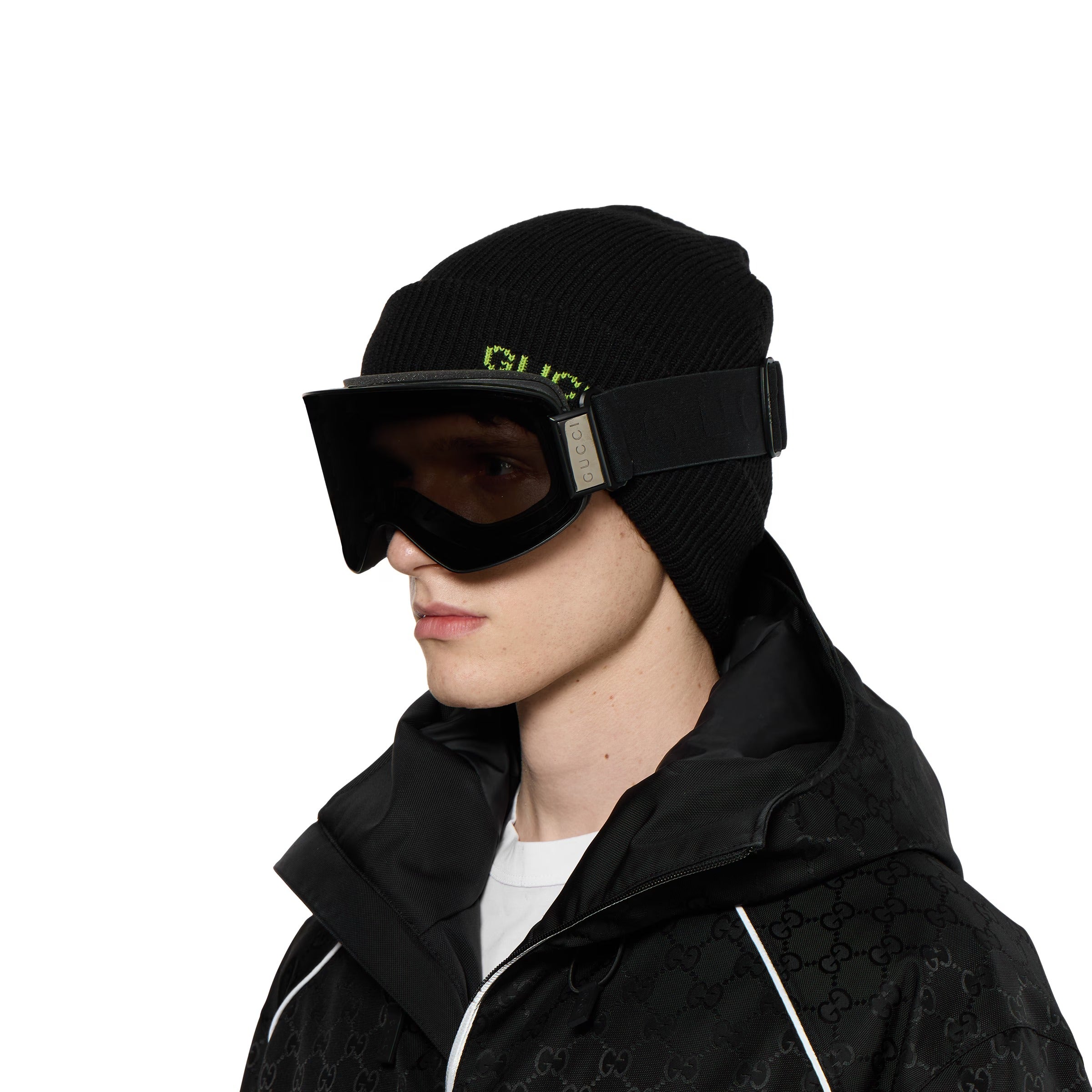 Gucci Men Mask-shaped Shiny Black Sunglasses