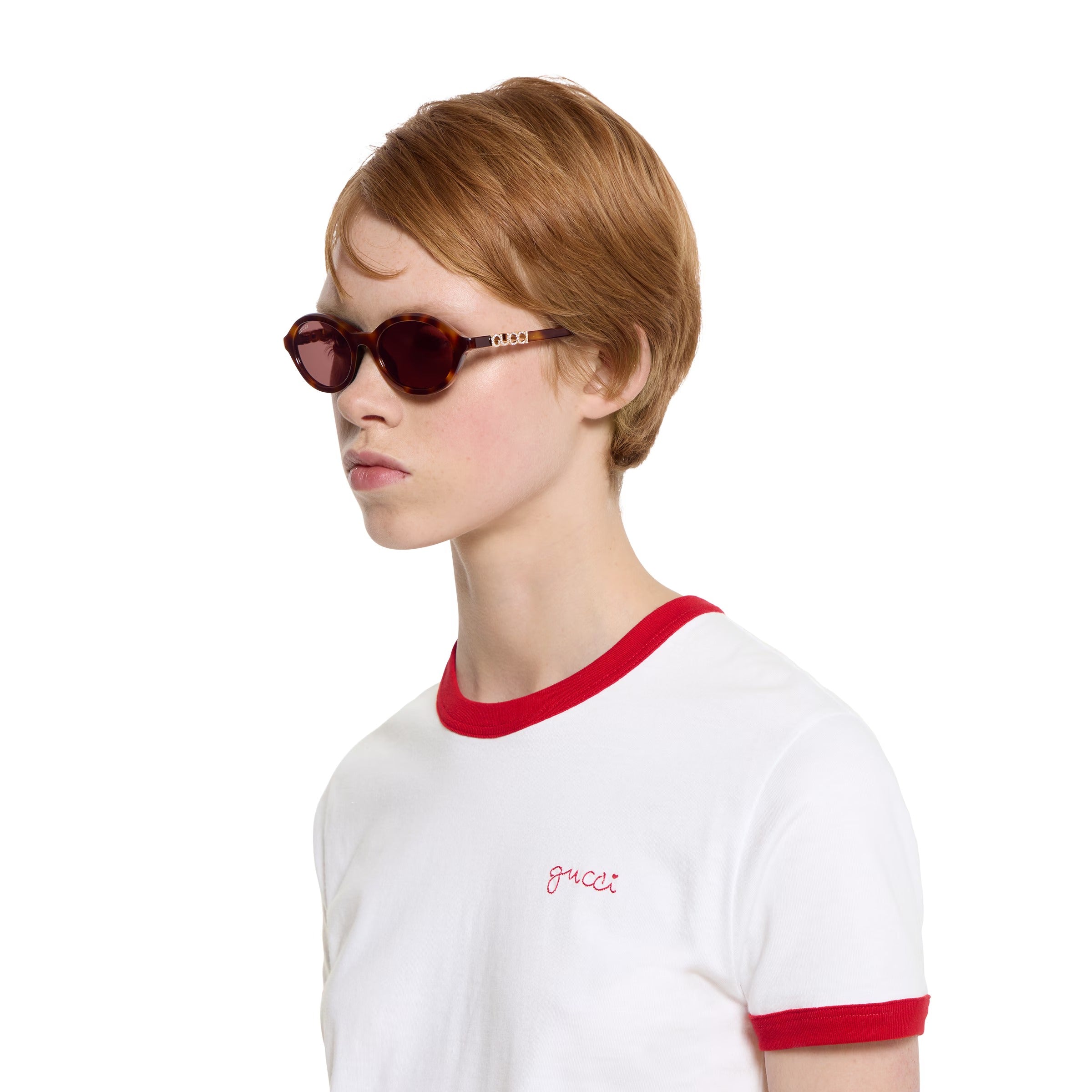 Gucci Women Round Frame Brown Tortoiseshell Sunglasses
