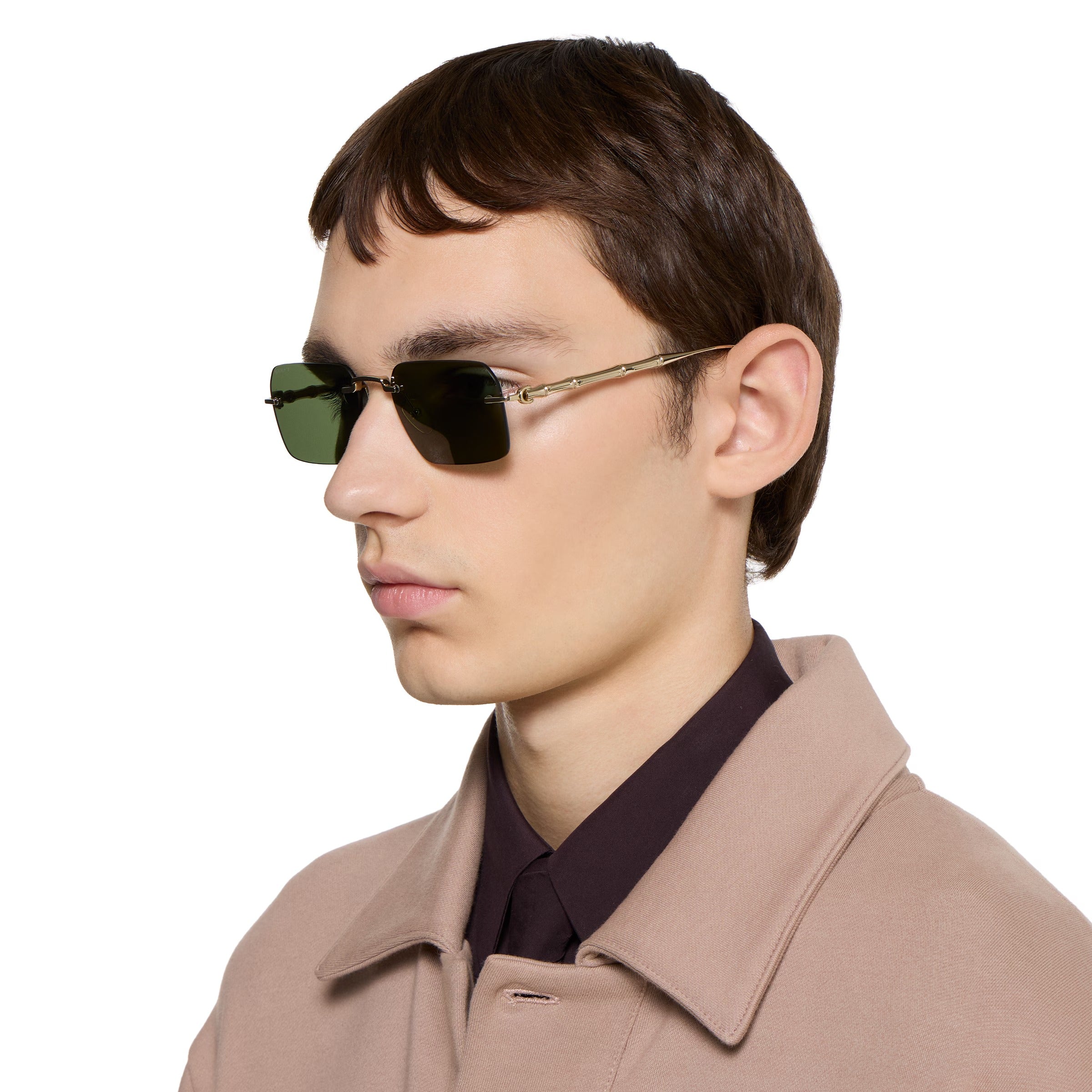 Gucci Men Frameless Rectangular Gold Sunglasses