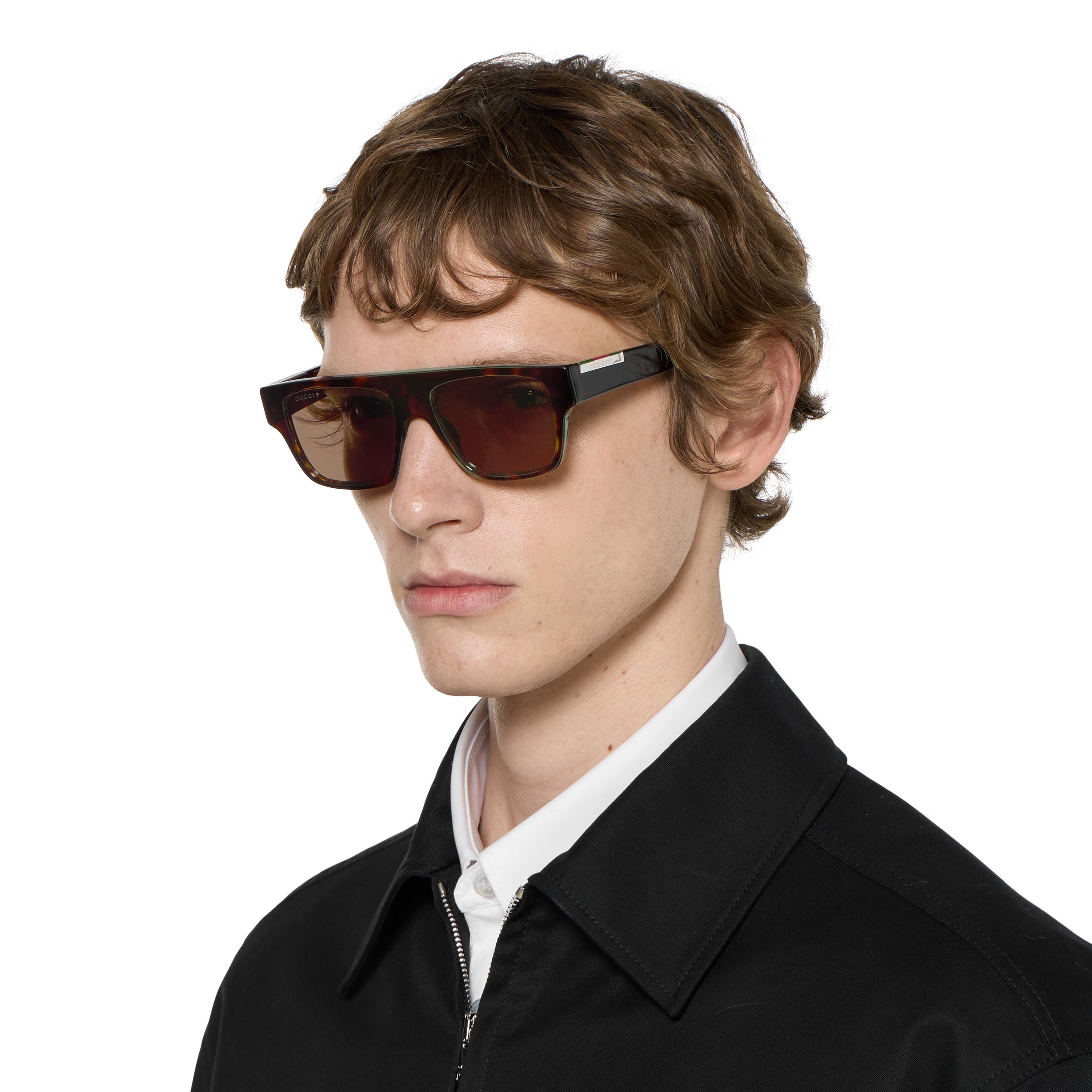 Gucci Men Rectangular Frame Dark Brown Sunglasses