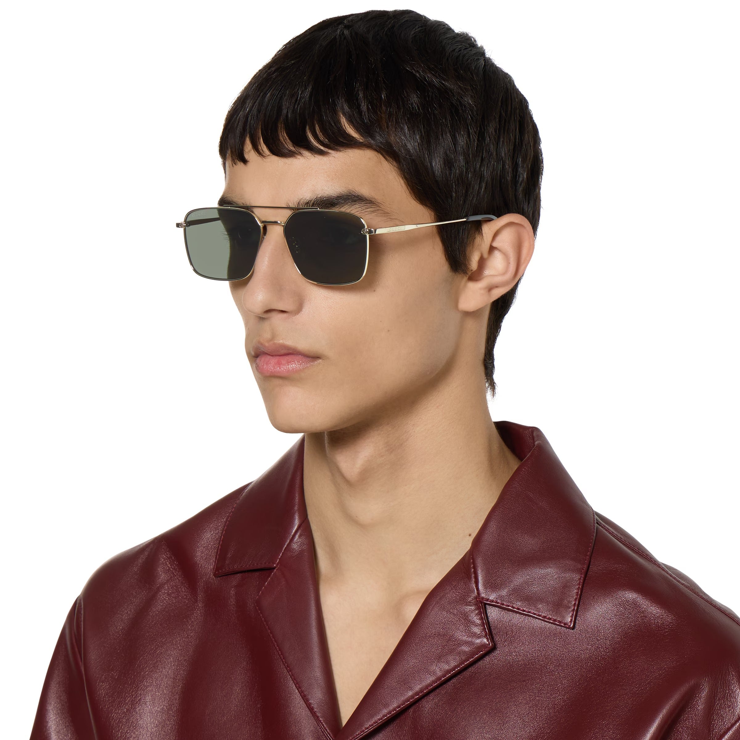 Gucci Men Specialized Fit Rectangular Frame Gold Sunglasses