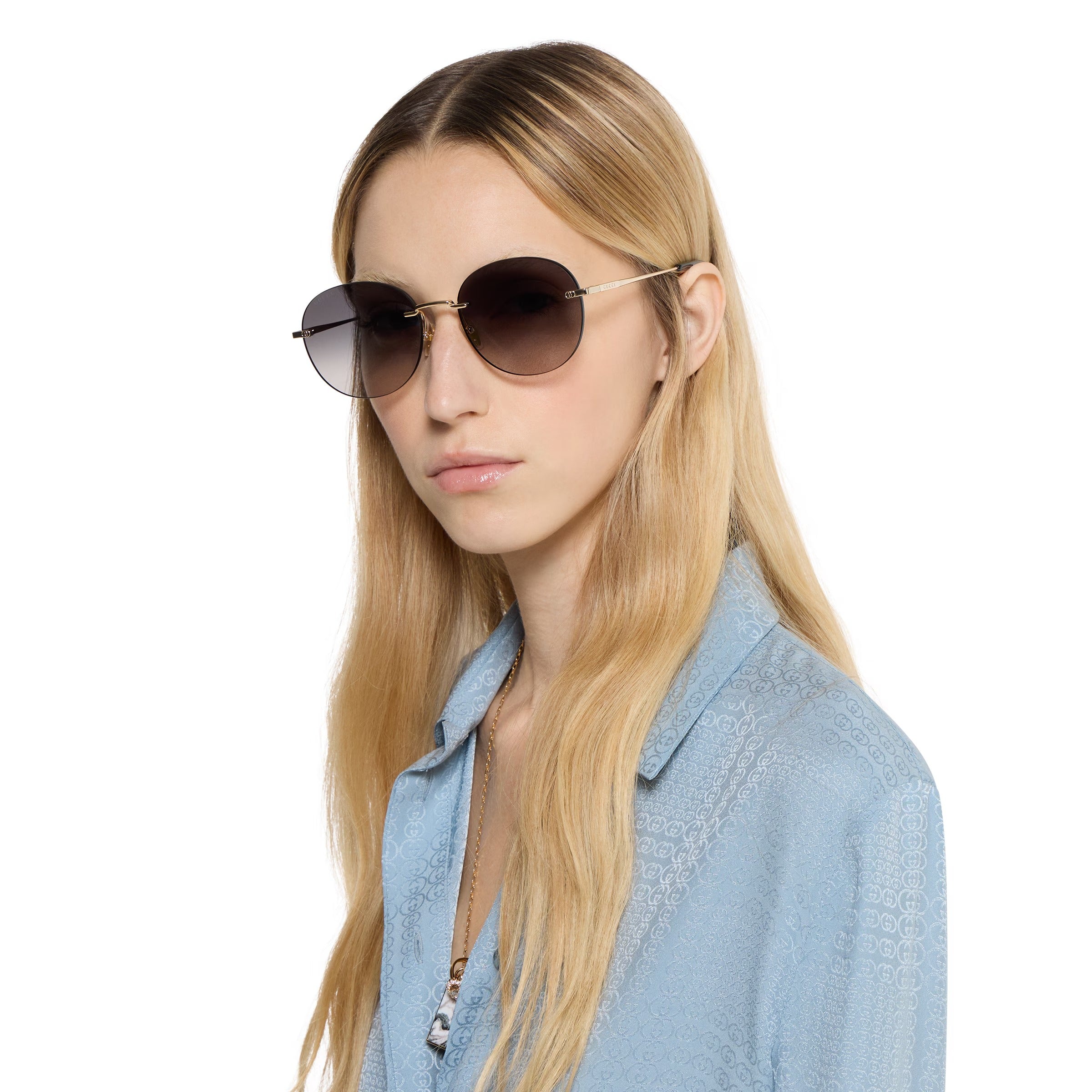 Gucci Women Specialized Fit Frameless Frame Shiny Gold Sunglasses