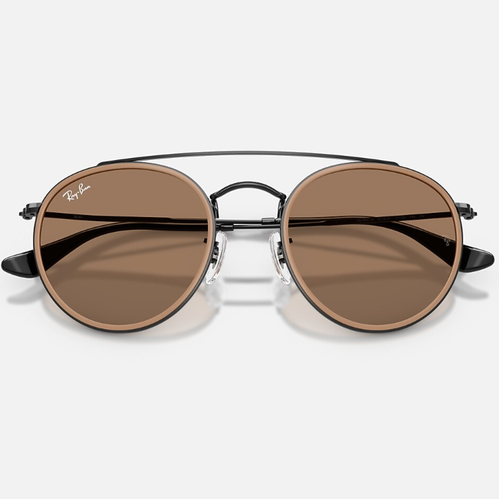 Ray Ban Men Round Frame Shiny Polished Black Sunglasses