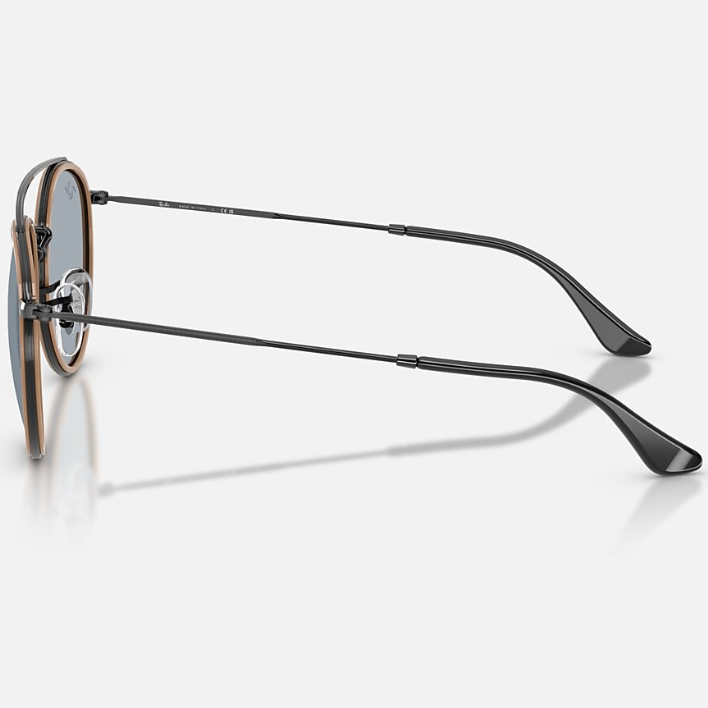 Ray Ban Men Round Frame Polished Black Sunglasses