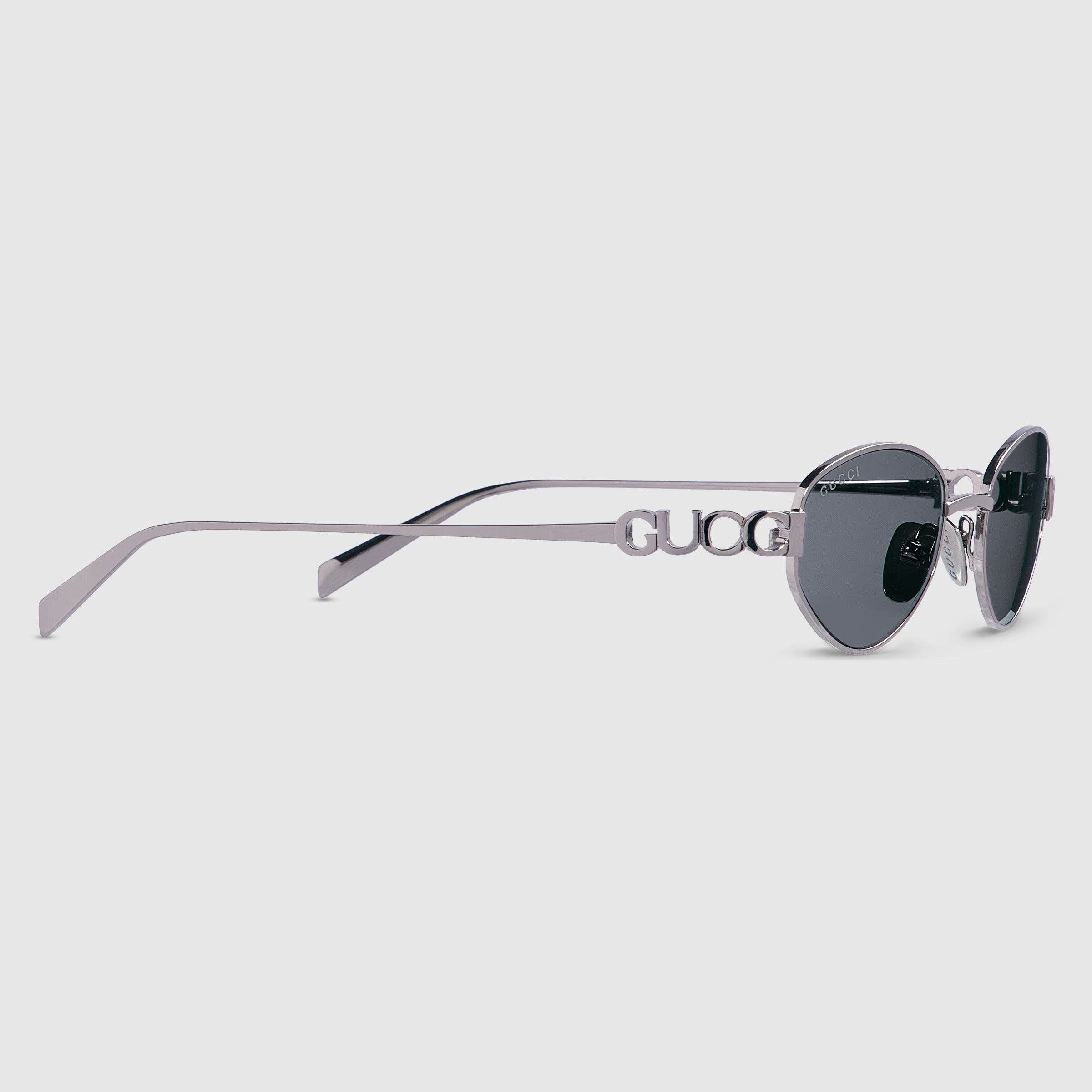Gucci Men Oval Frame Silver Sunglasses