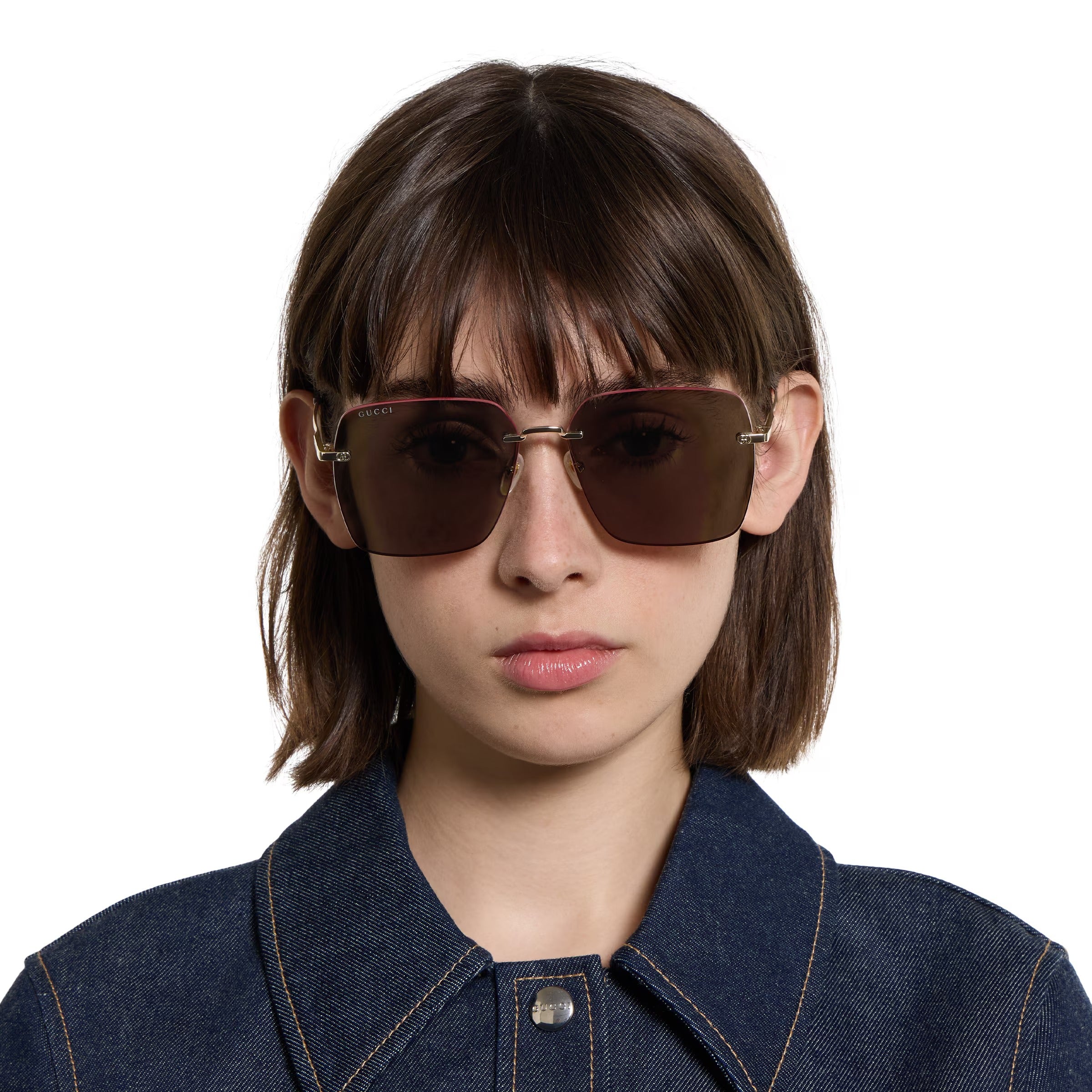 Gucci Women Specialized Fit Square Shiny Gold Sunglasses