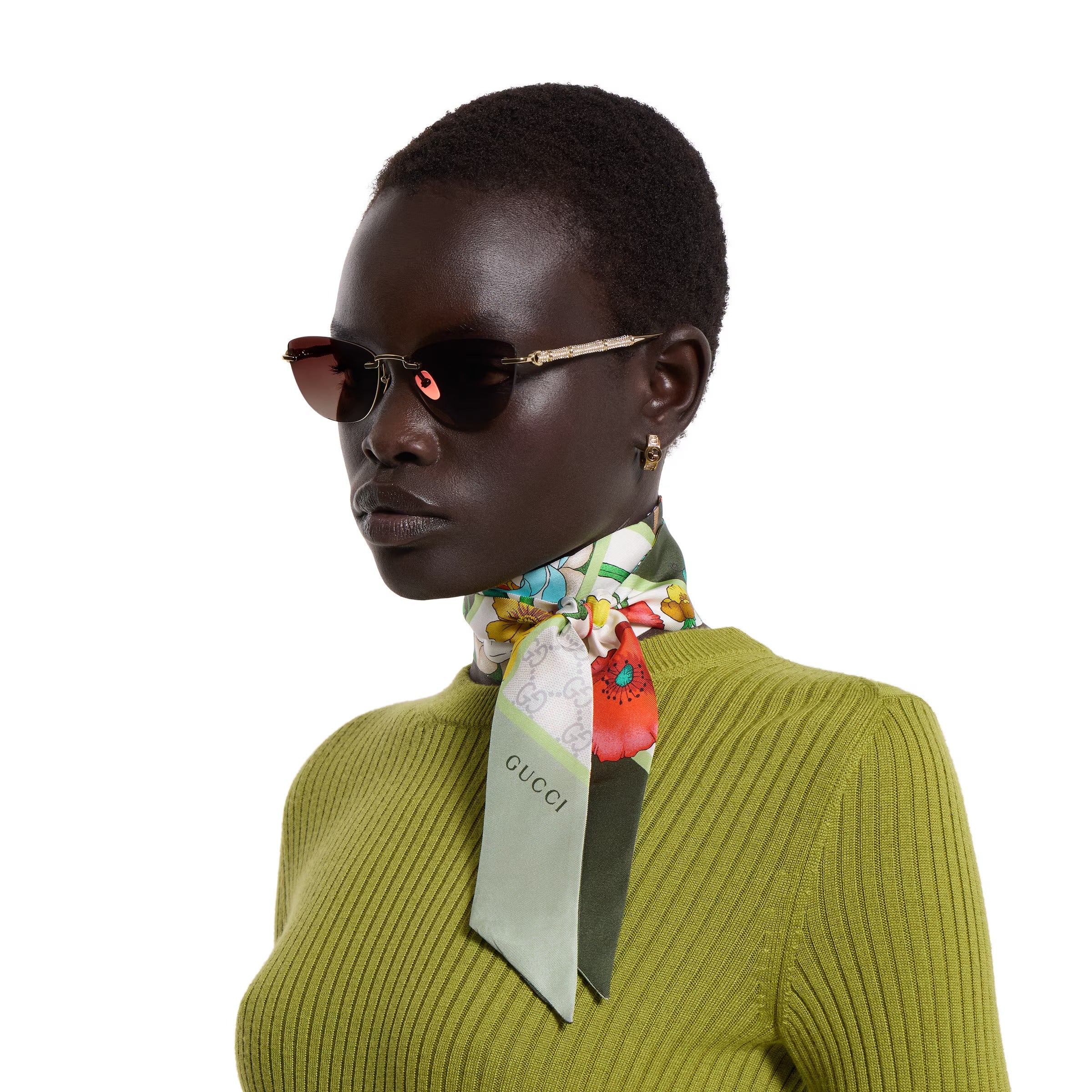 Gucci Women Cat-eye Frame Shiny Natural Gold sunglasses