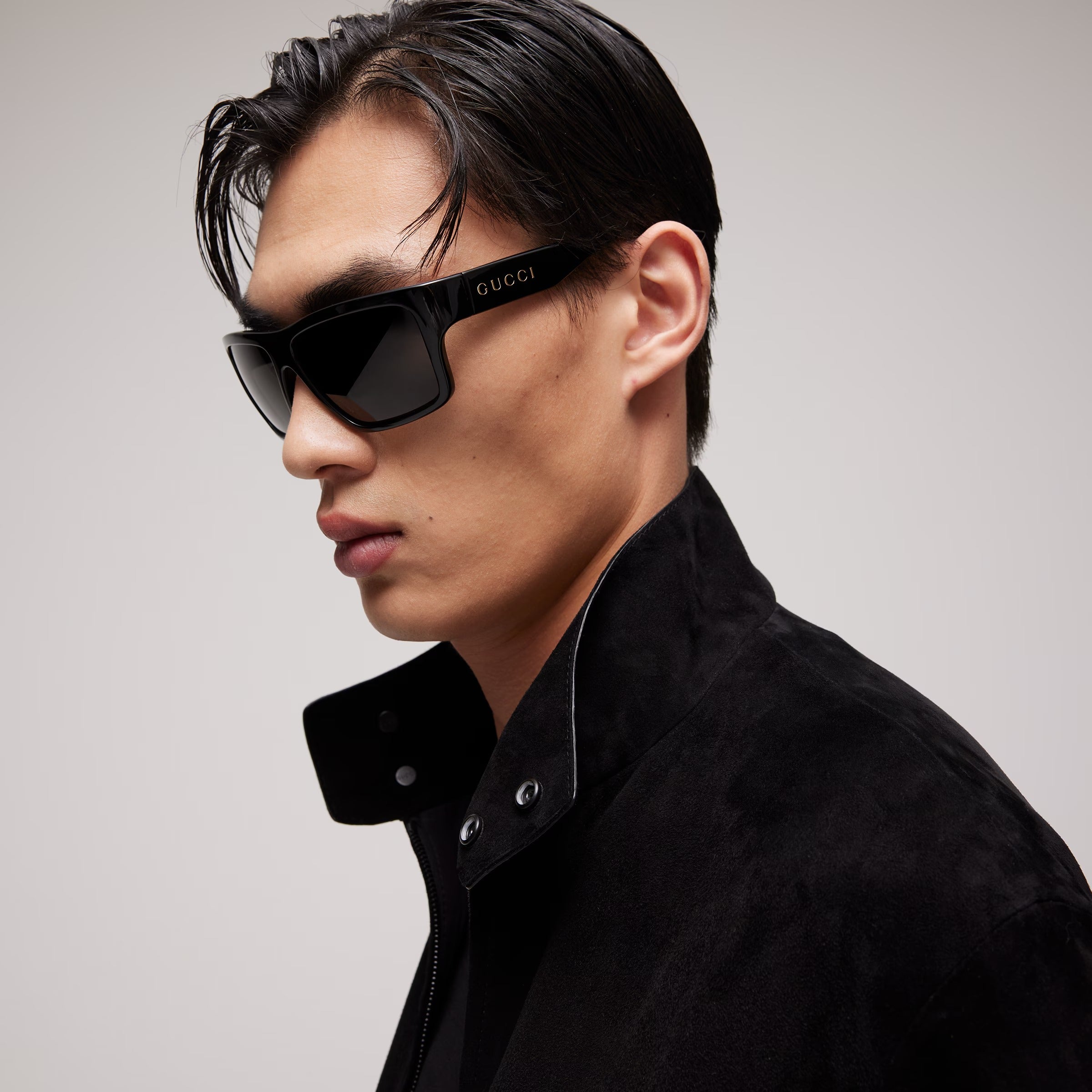 Gucci Men Geometric Frame Black Sunglasses