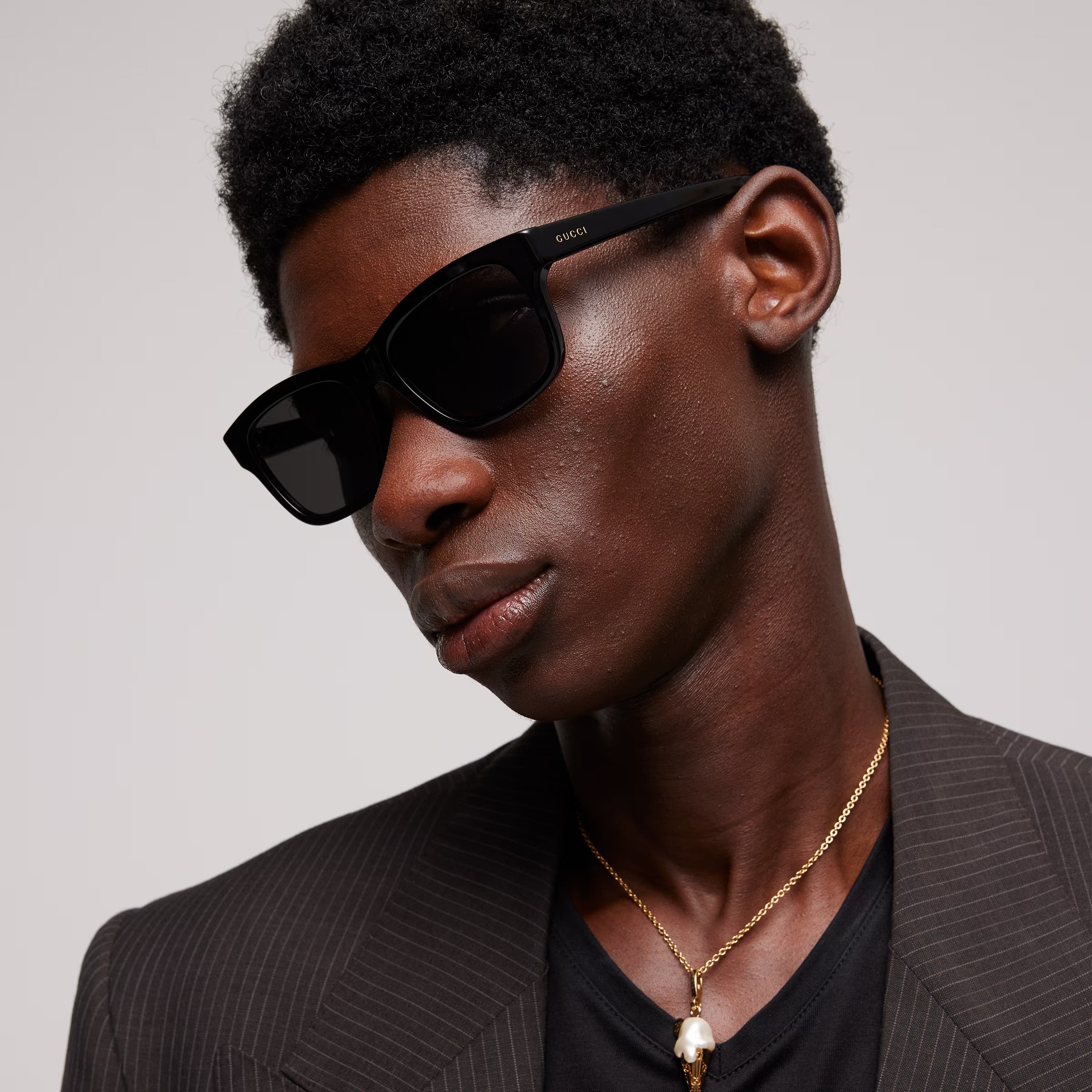 Gucci Men Rectangular Polish Black Sunglasses