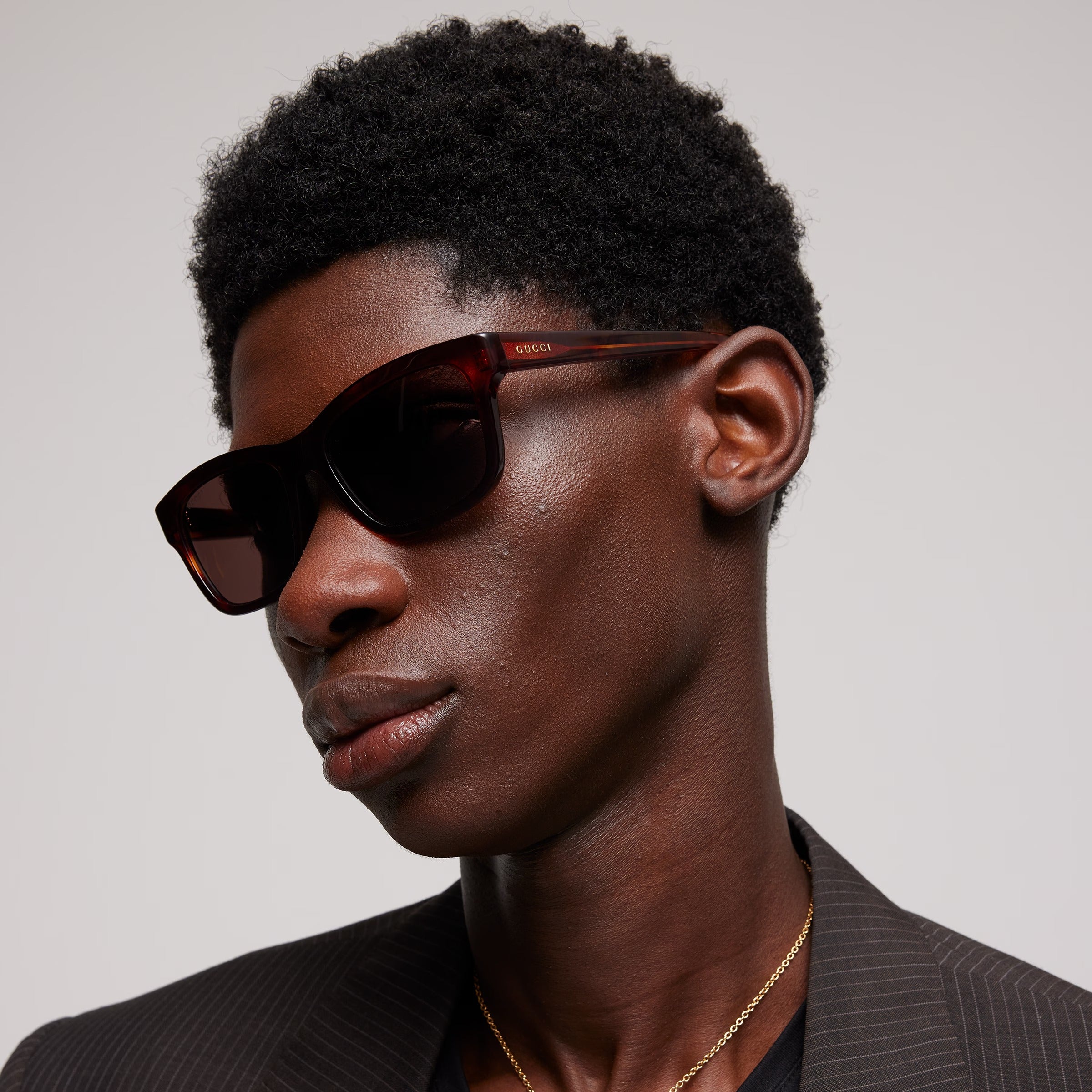 Gucci Men Rectangular Frame Tortoise Sunglasses