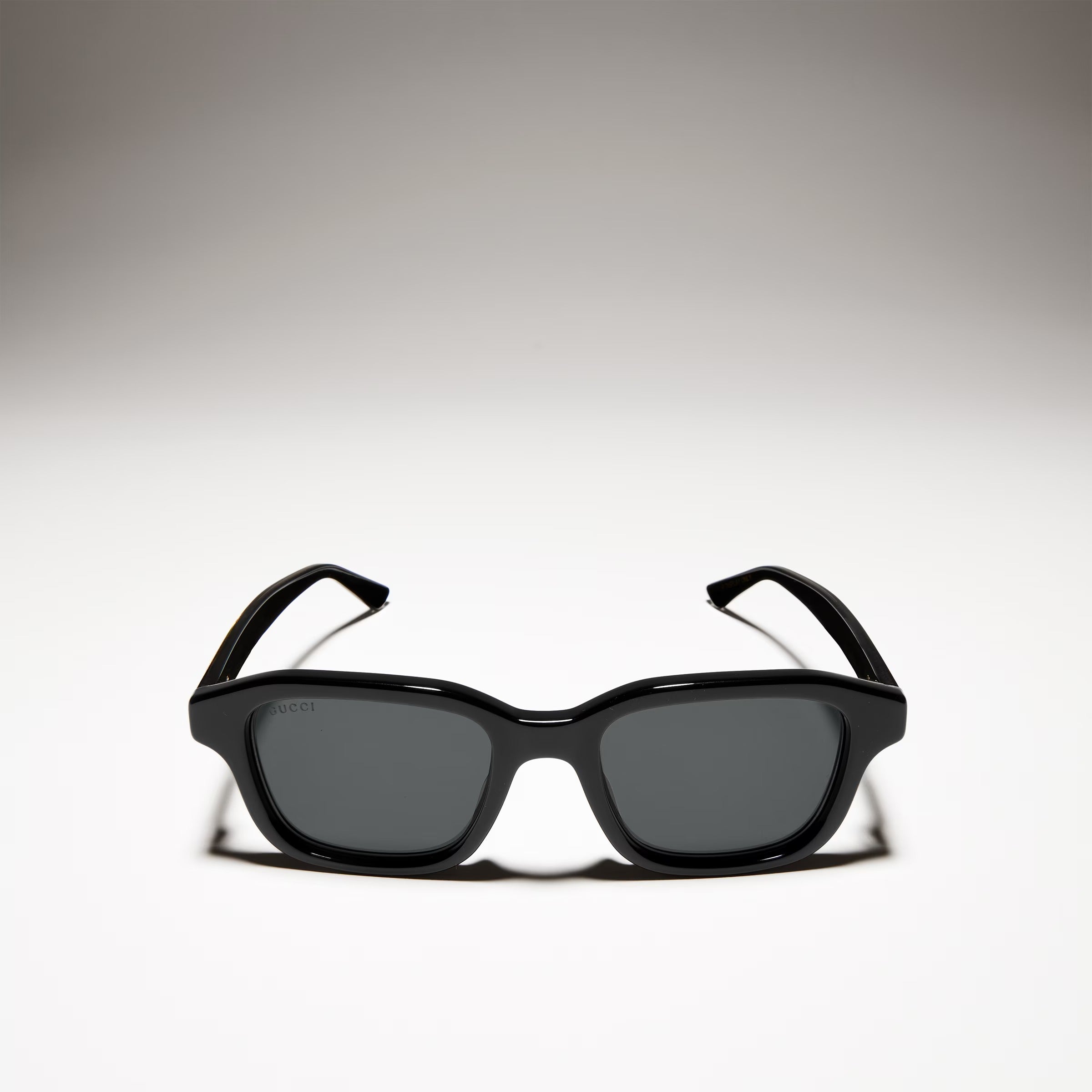 Gucci Men Rectangular Frame Polish Black Sunglasses