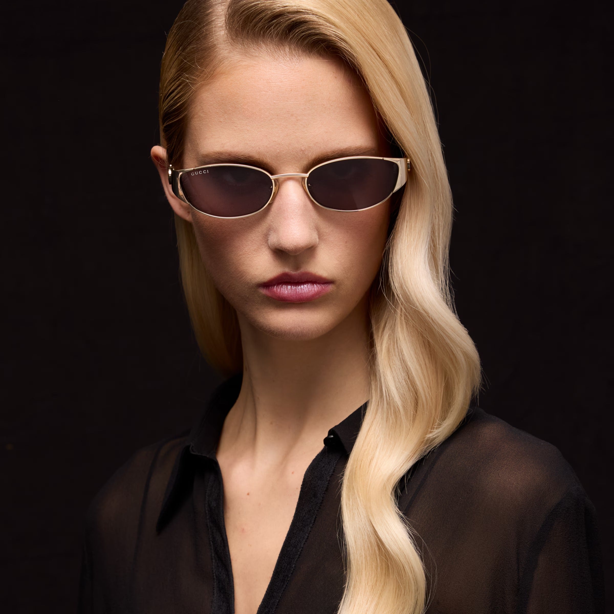 Gucci Women Oval Frame Gold Tone sunglasses