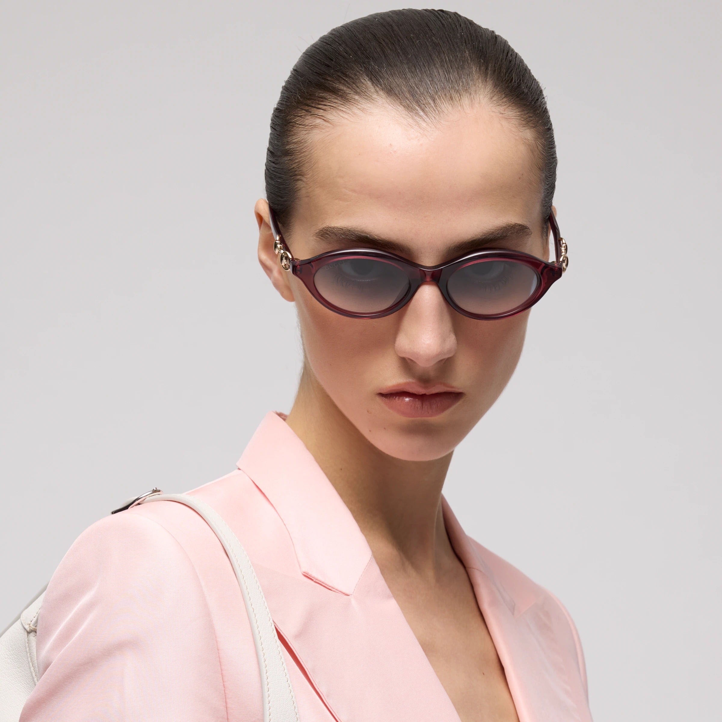 Gucci Women Cat-eye Frame Transparent Burgundy Sunglasses