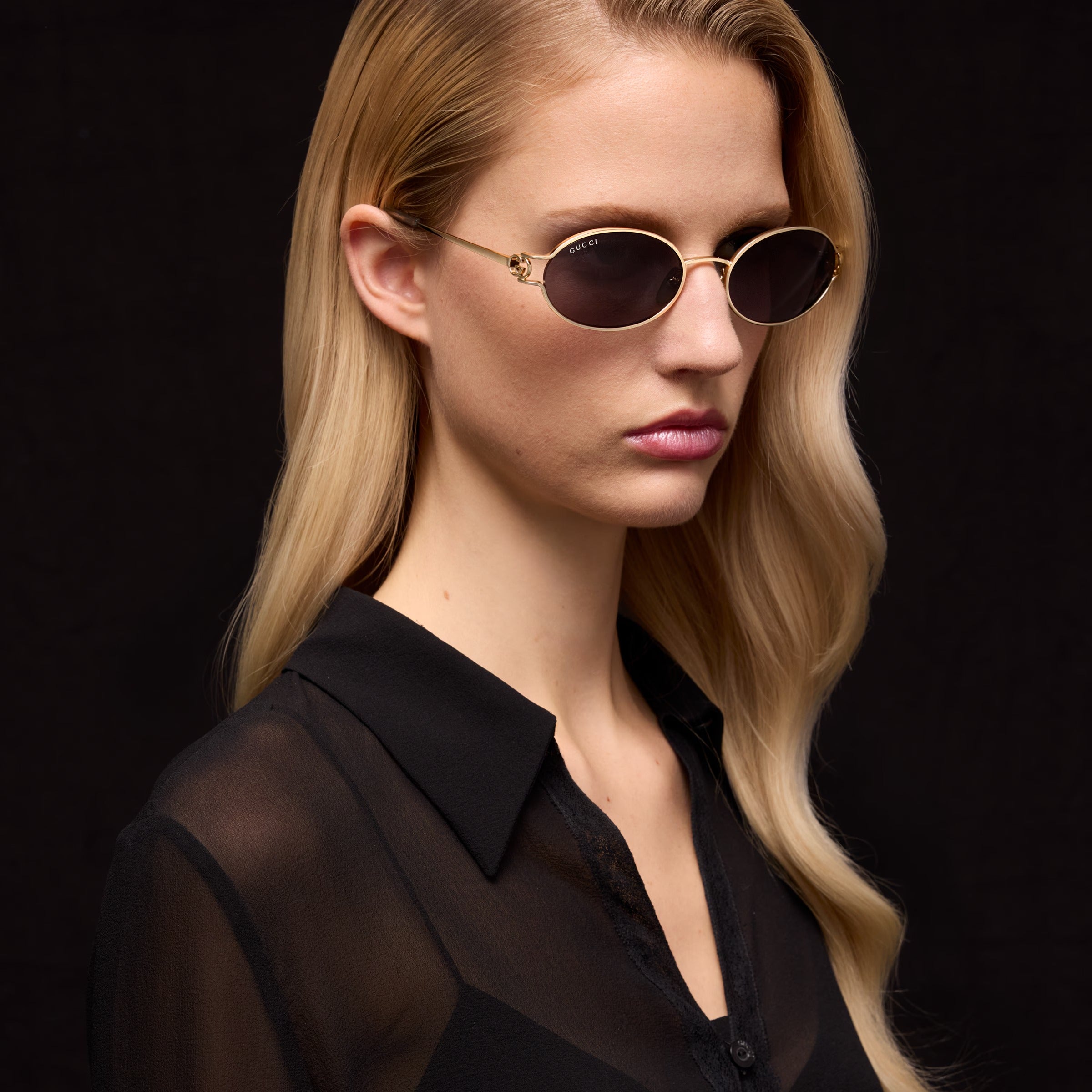 Gucci Women Round Frame Light Gold Sunglasses