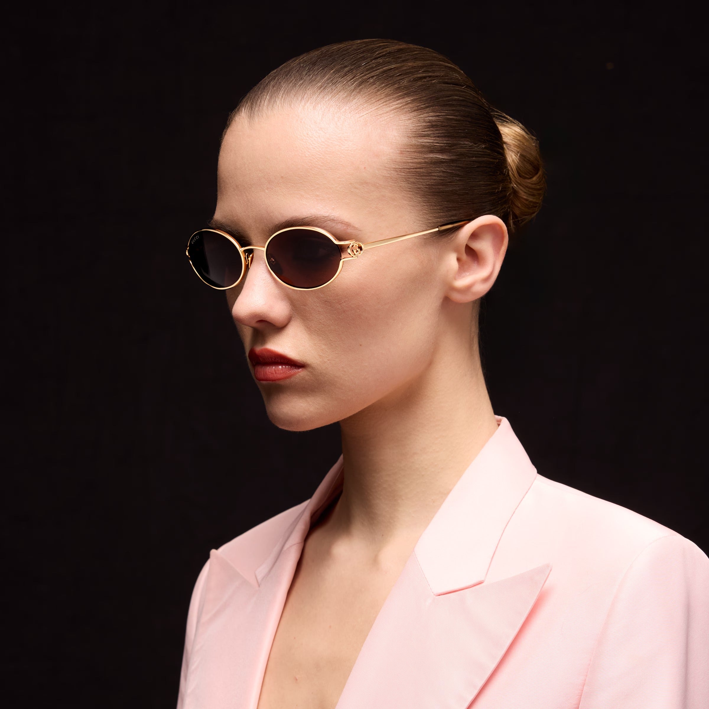 Gucci Women Round Frame Shiny Gold Sunglasses