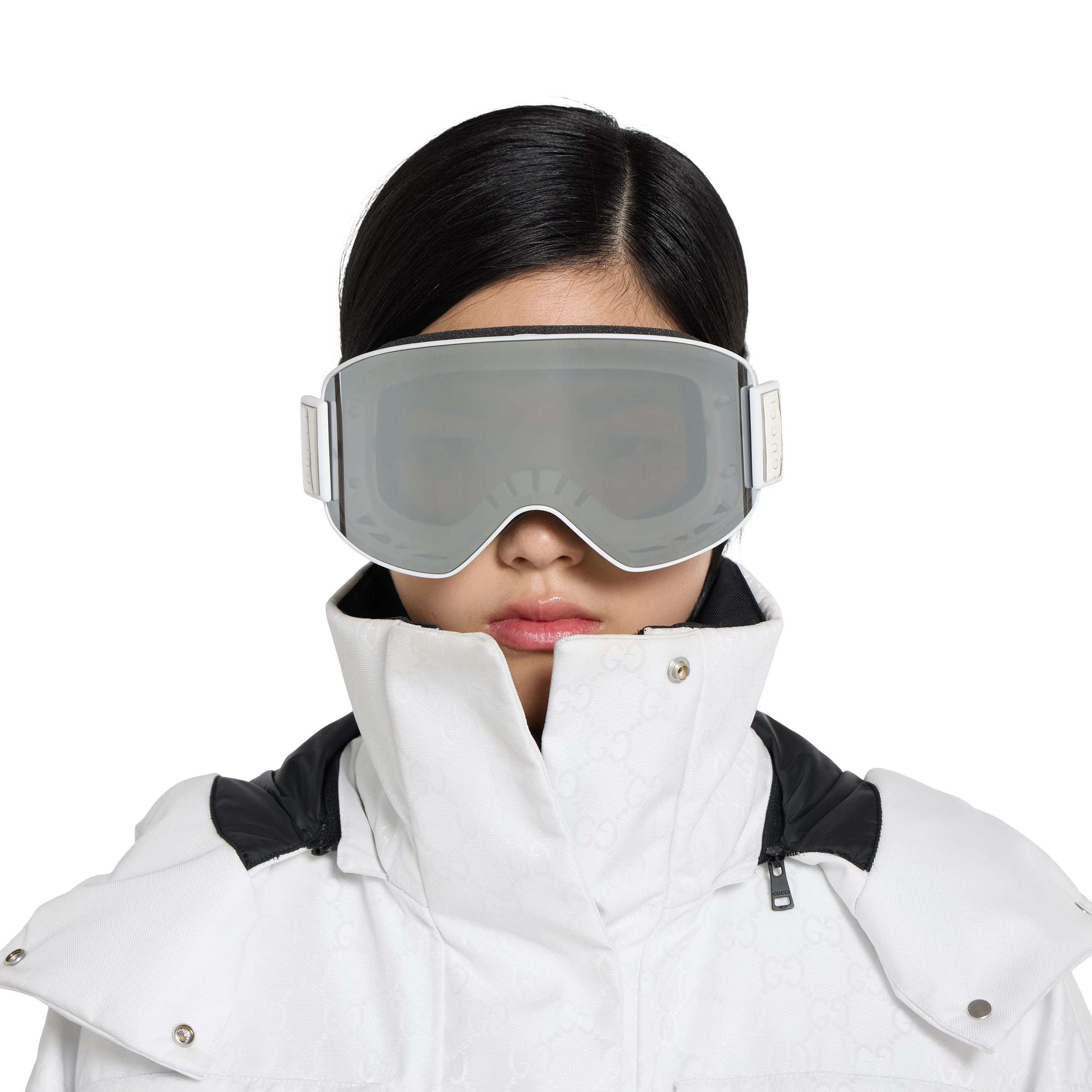Gucci Men Mask-shaped Matte White Sunglasses