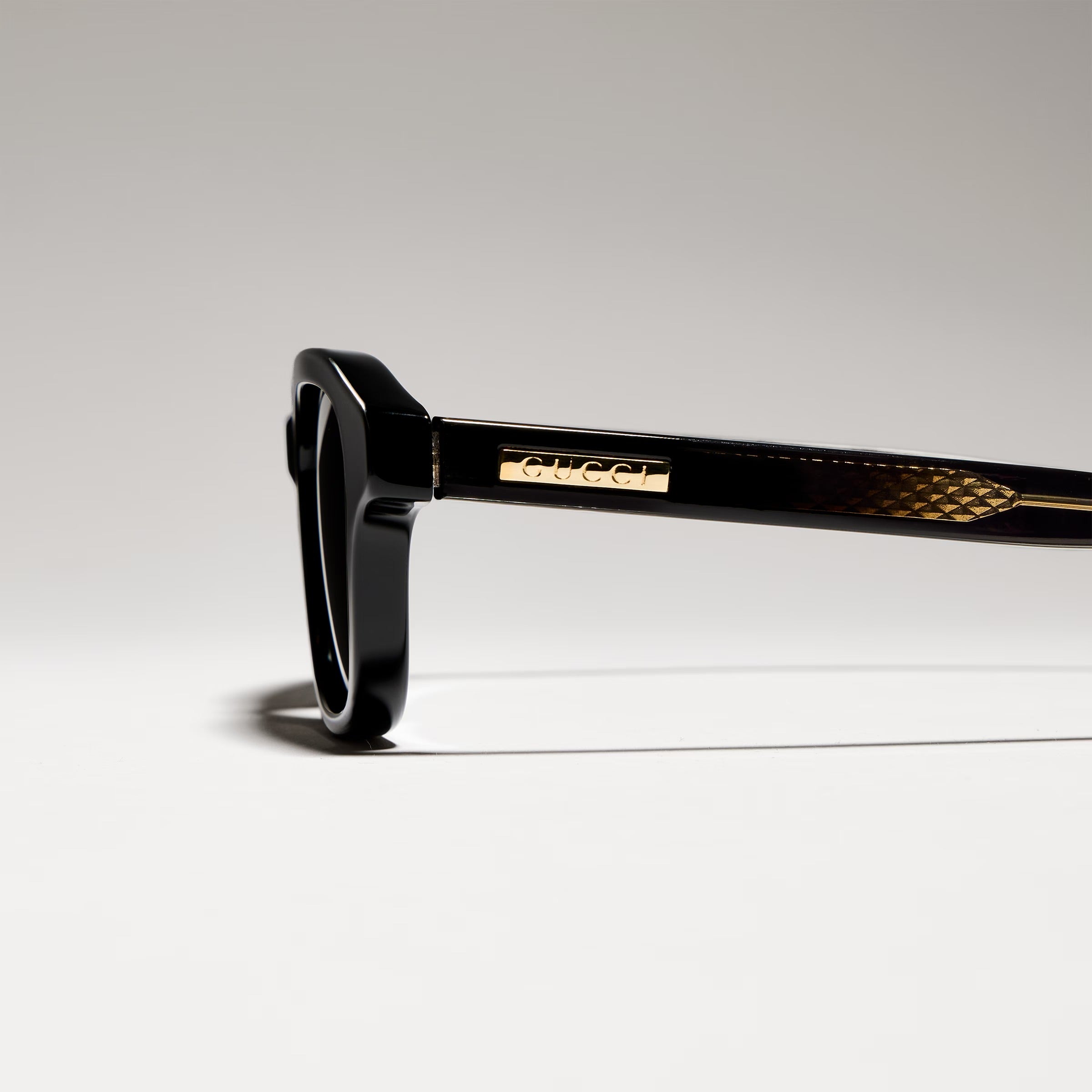 Gucci Men Rectangular Frame Polish Black Sunglasses