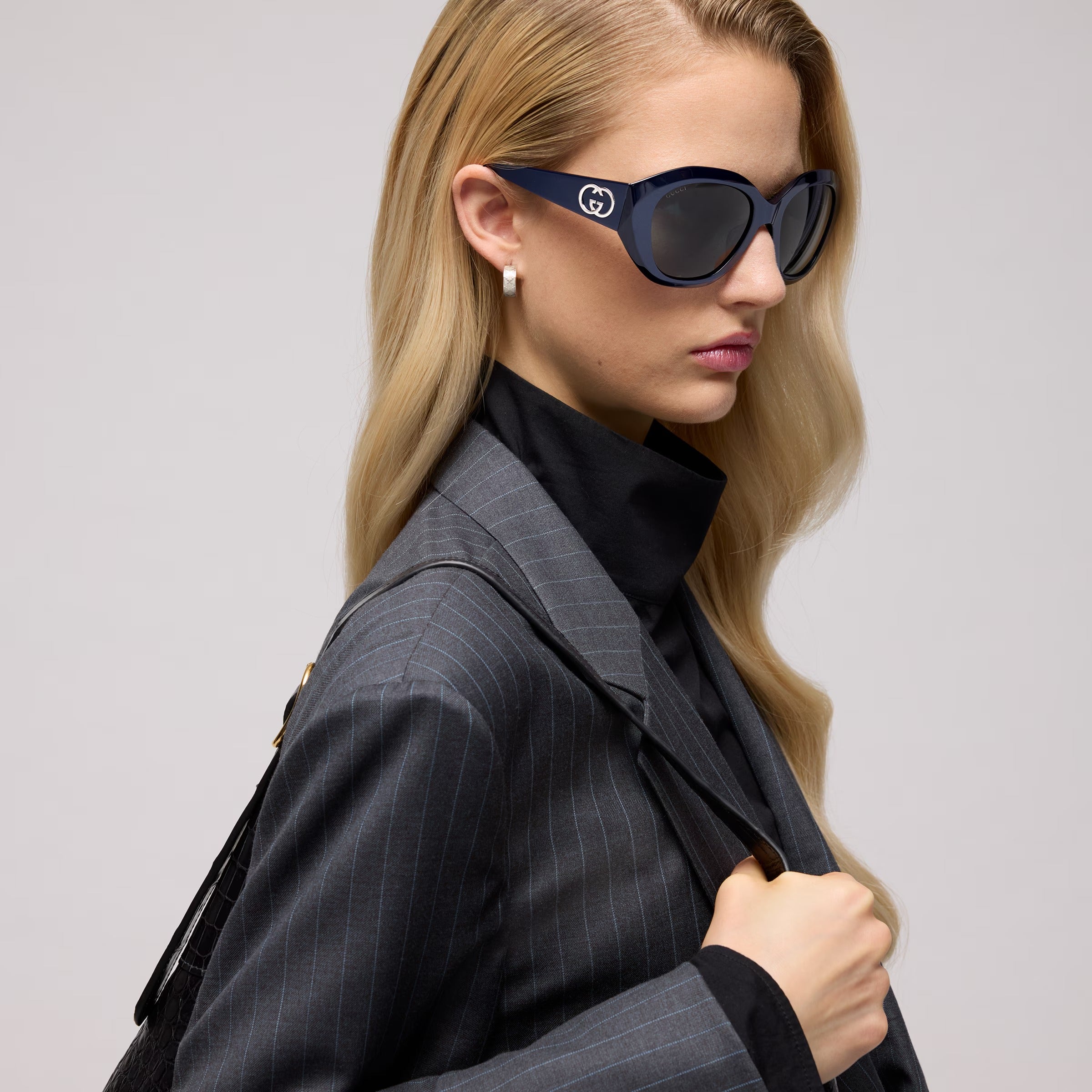 Gucci Women Geometric Frame Blue Sunglasses