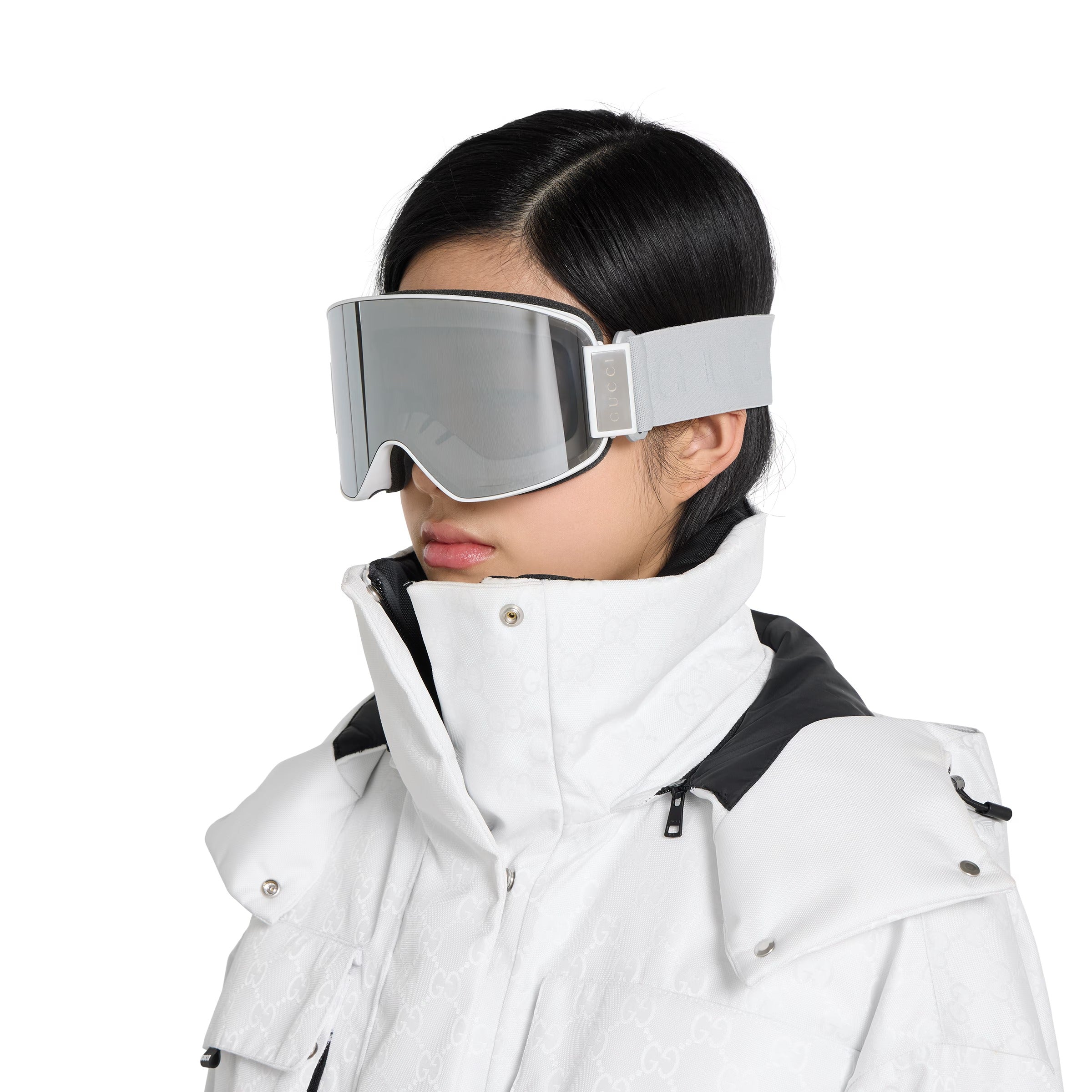 Gucci Men Mask-shaped Matte White Sunglasses