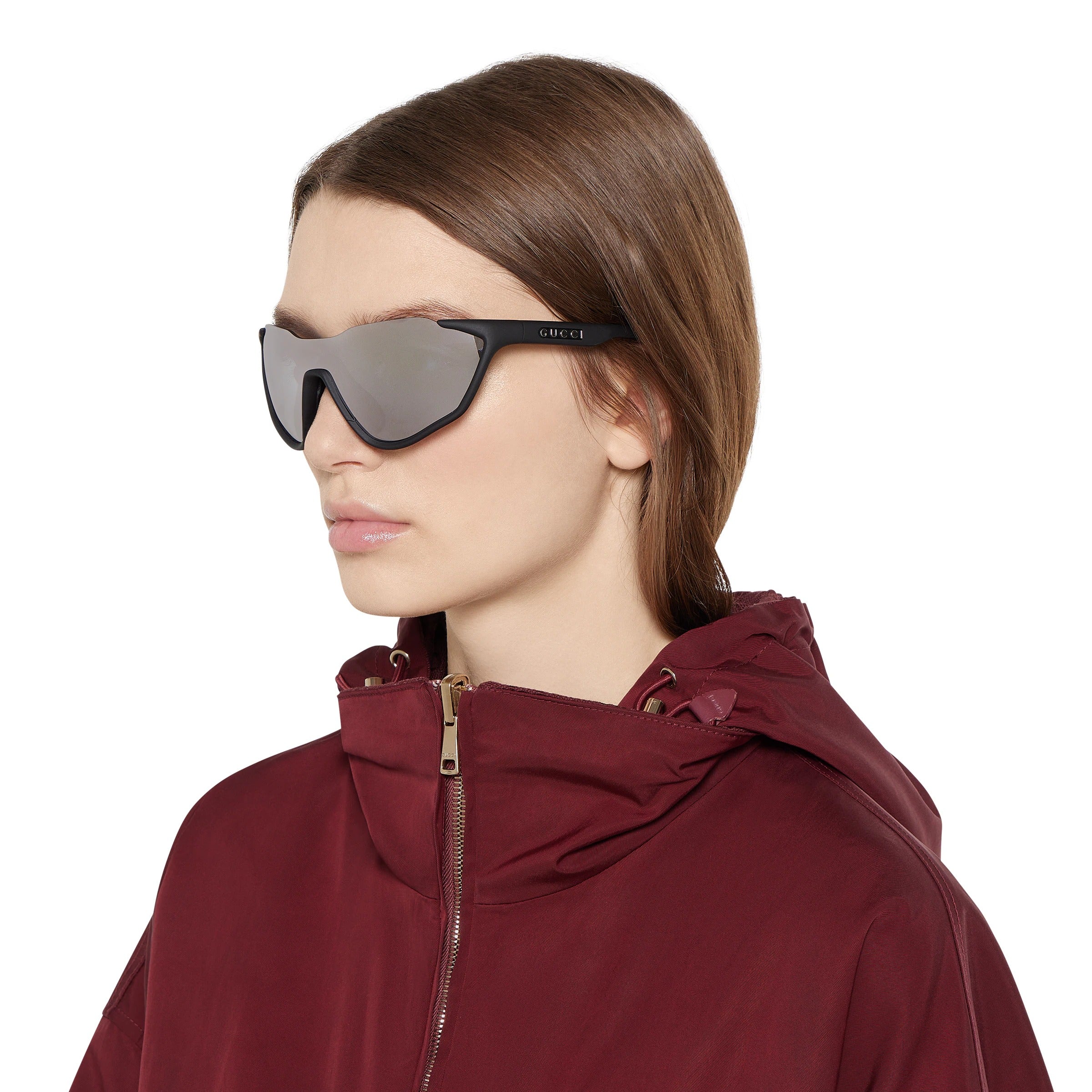 Gucci Men Mask-shaped Matte black Sunglasses