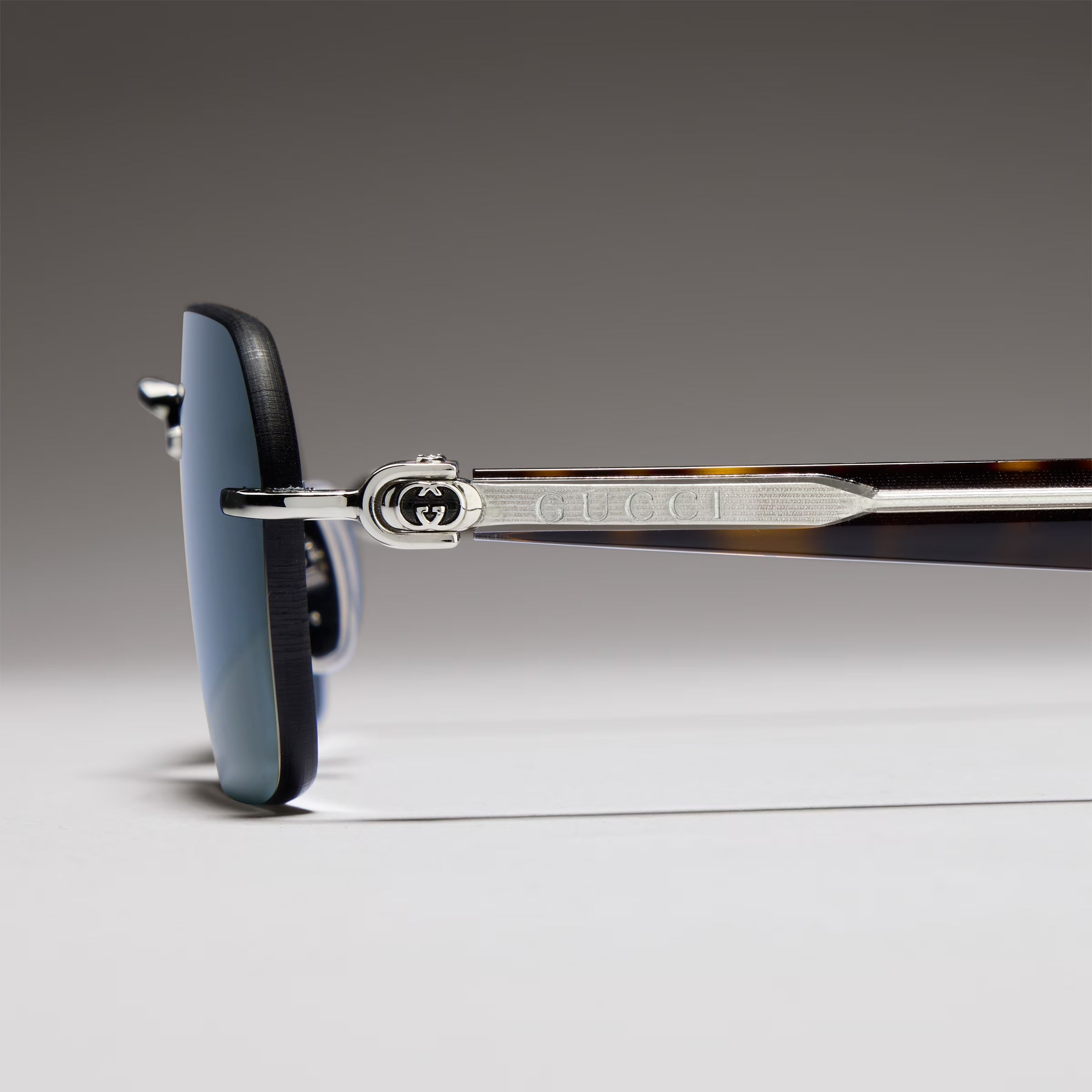 Gucci Men Rectangular Frame Silver Sunglasses
