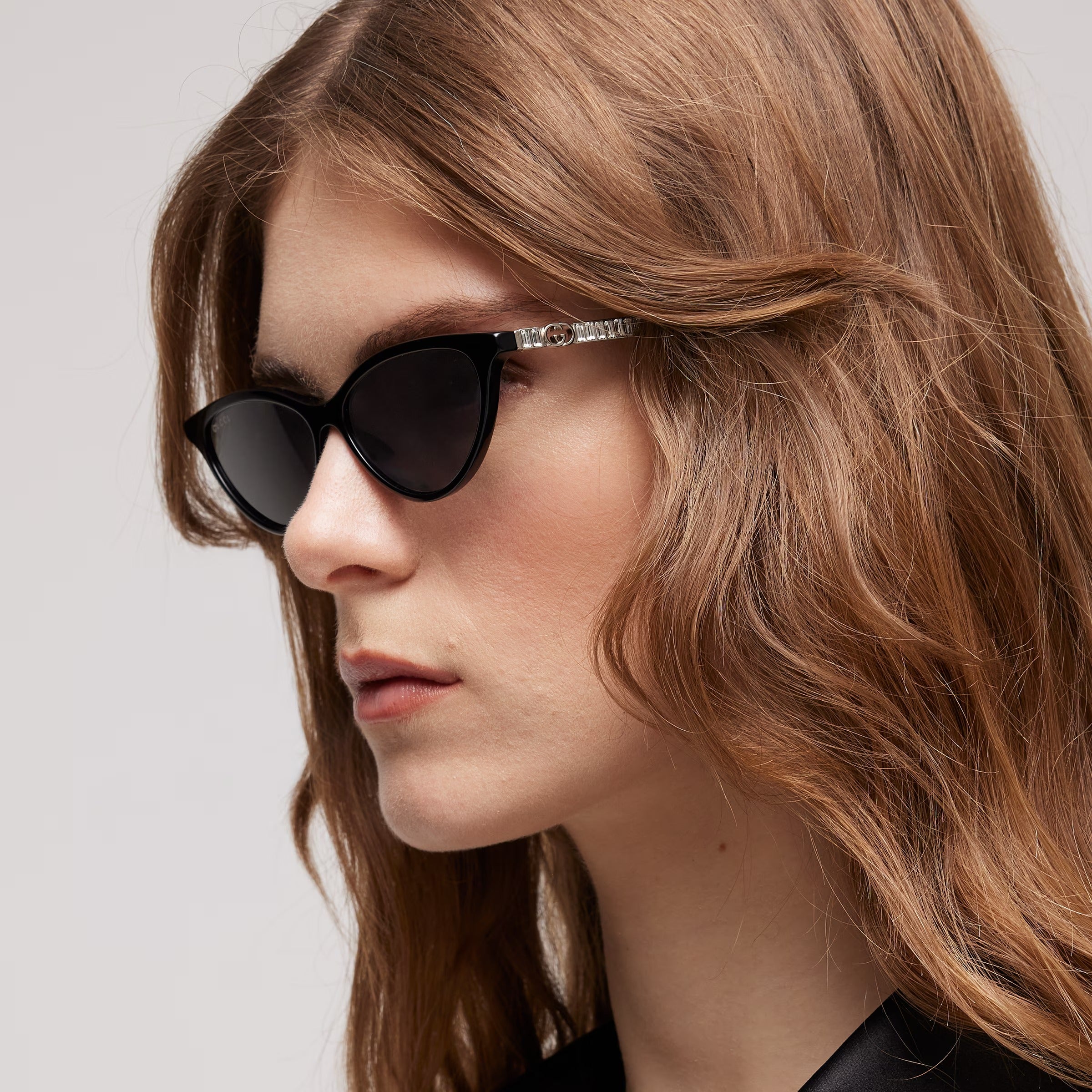 Gucci Women Cat-eye Frame Deep Black Sunglasses