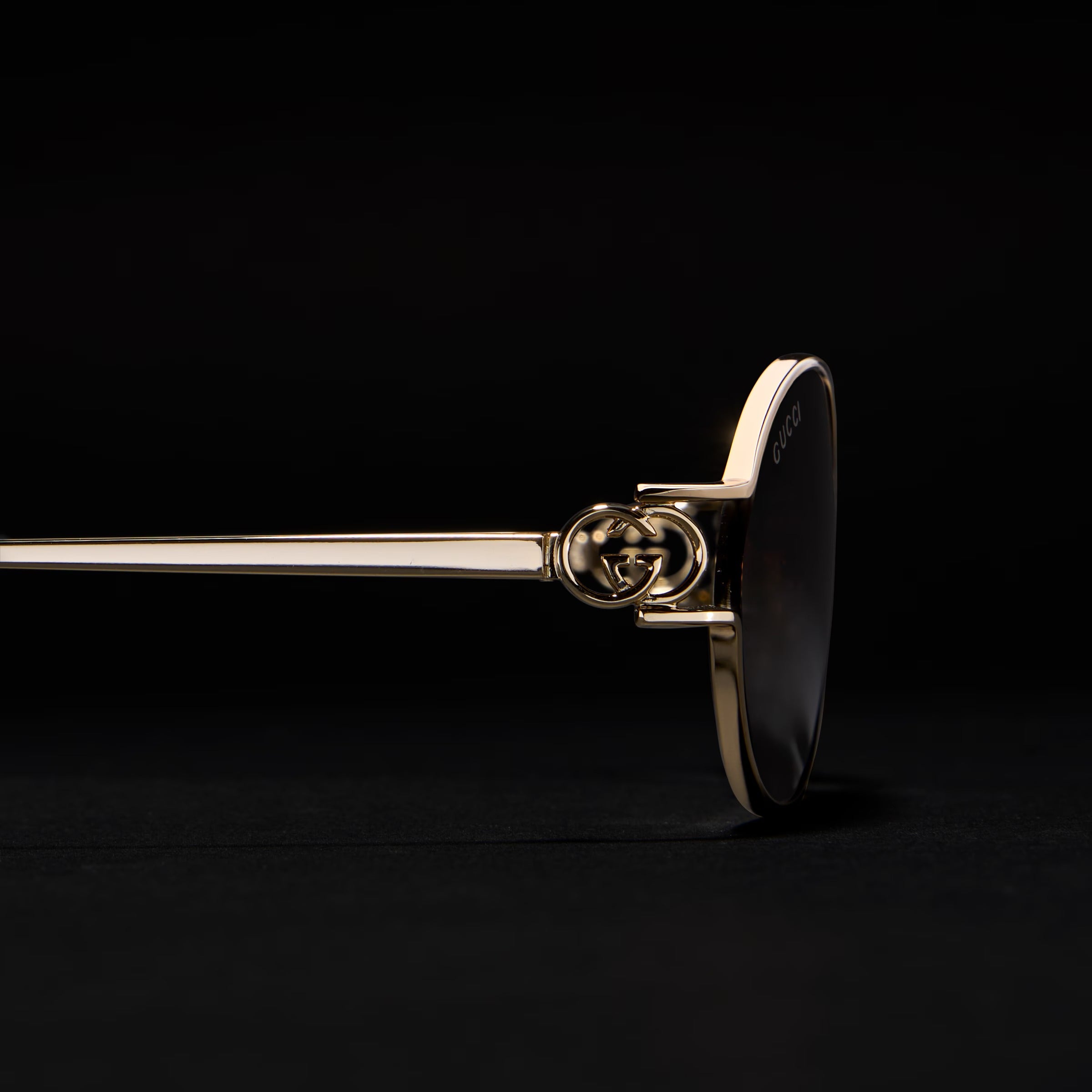 Gucci Women Round Frame Light Gold Sunglasses