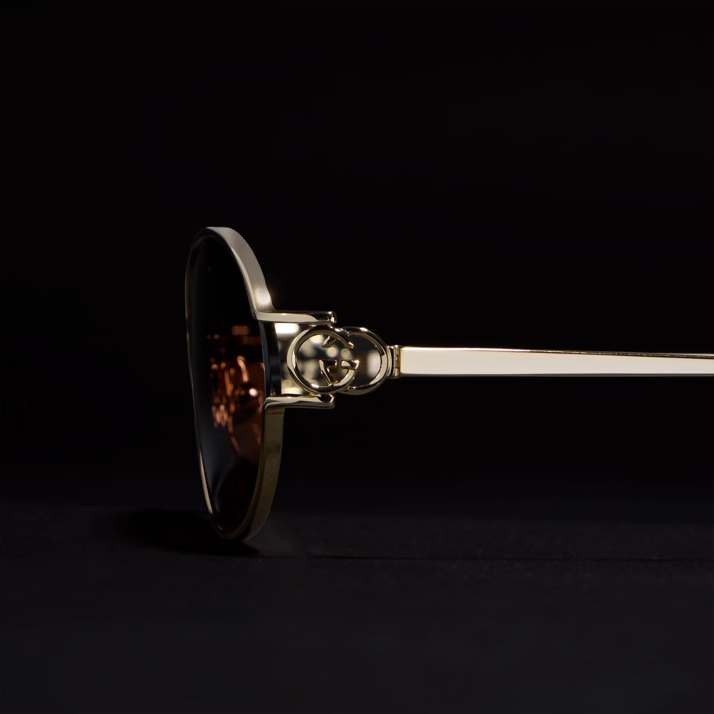 Gucci Women Round Frame Shiny Gold Sunglasses