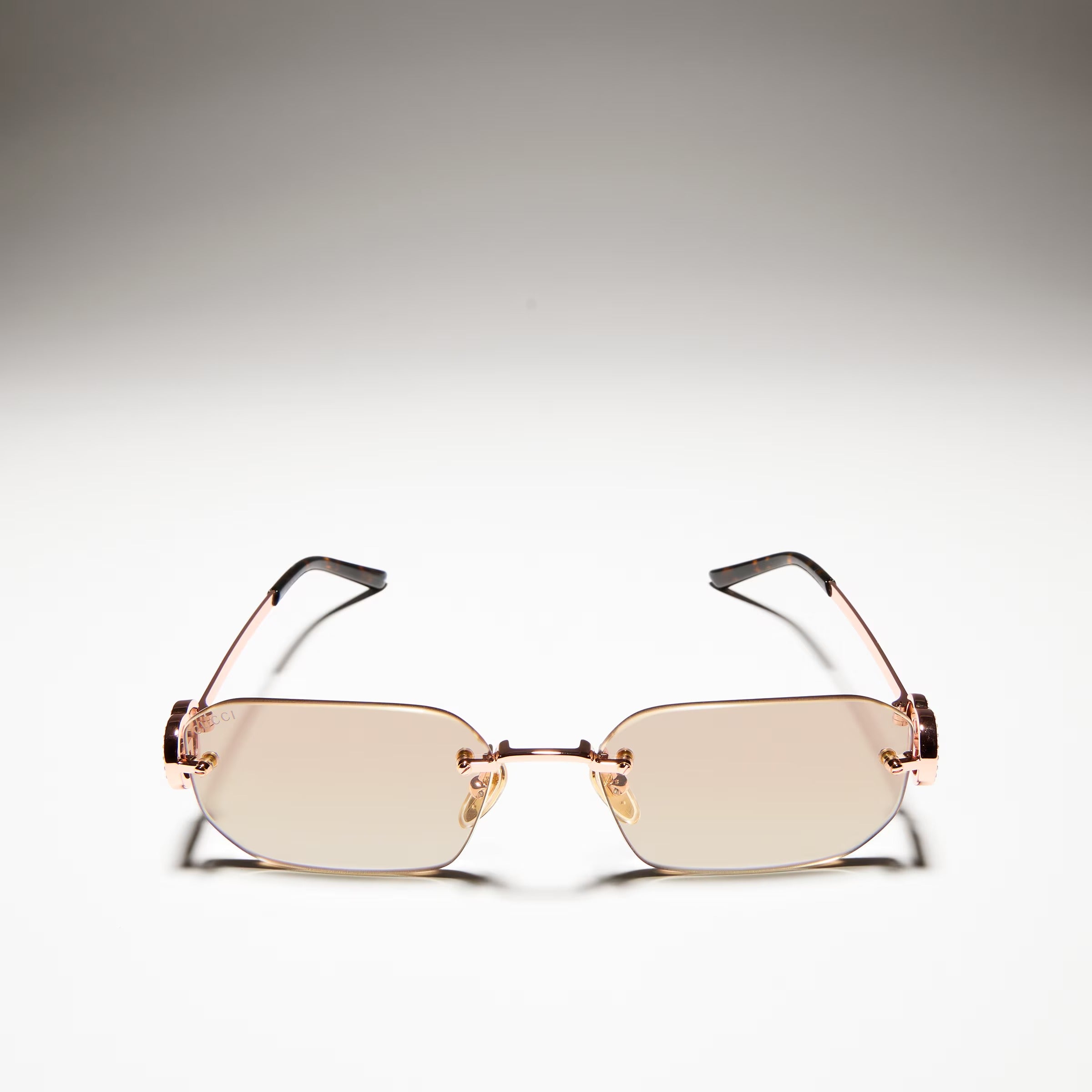 Gucci Women Rectangular Frame Rose Gold Sunglasses