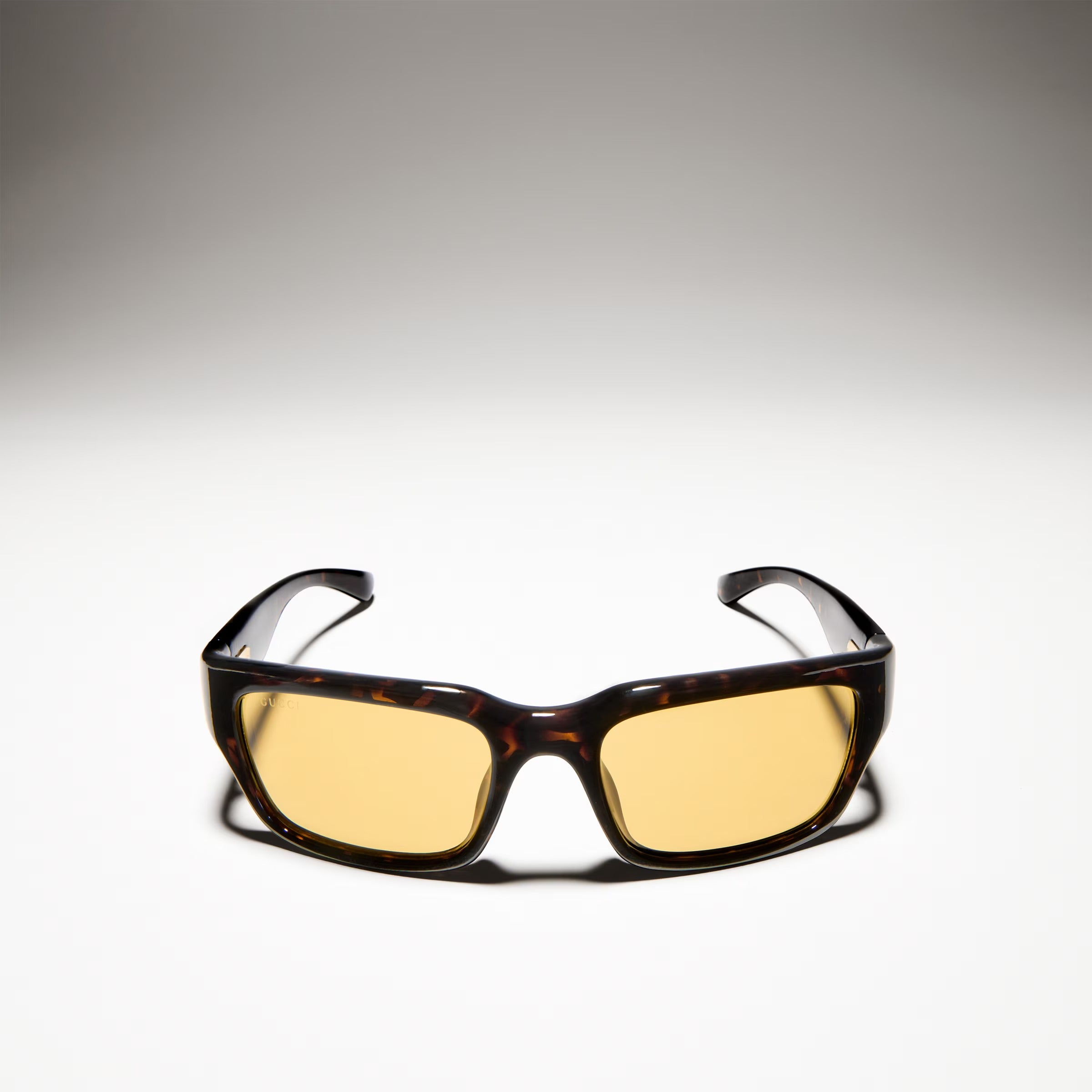 Gucci Men Rectangular Frame Brown Tortoiseshell Sunglasses