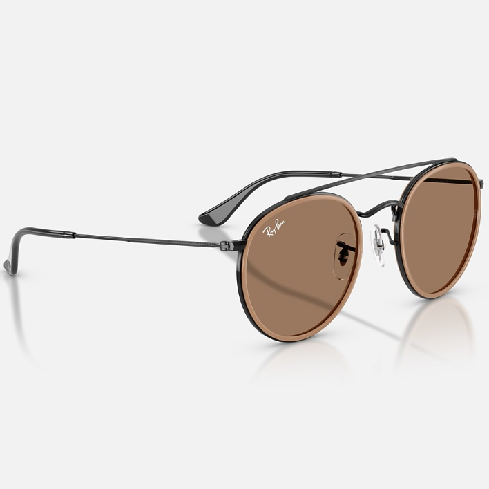 Ray Ban Men Round Frame Shiny Polished Black Sunglasses