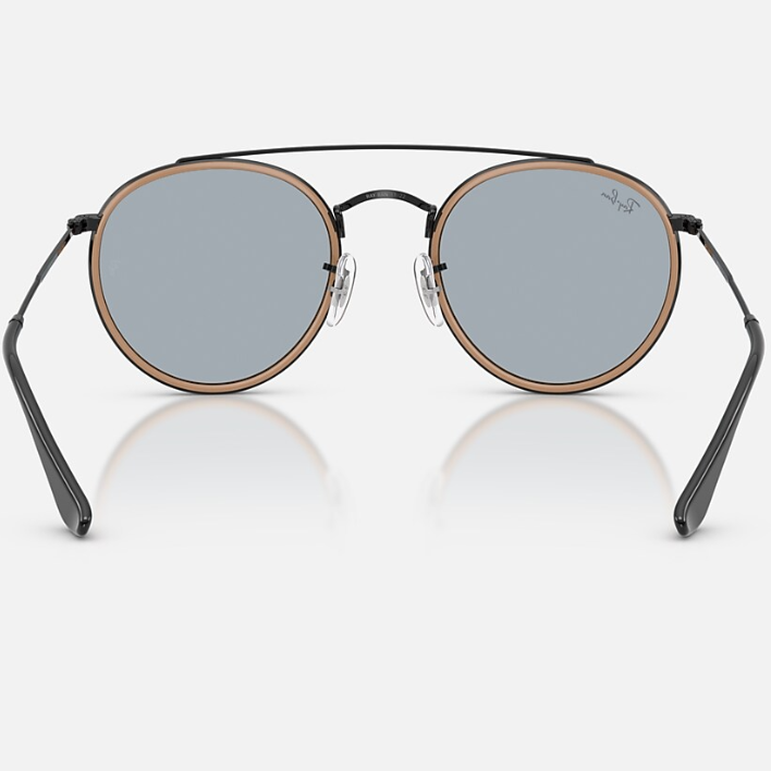 Ray Ban Men Round Frame Polished Black Sunglasses