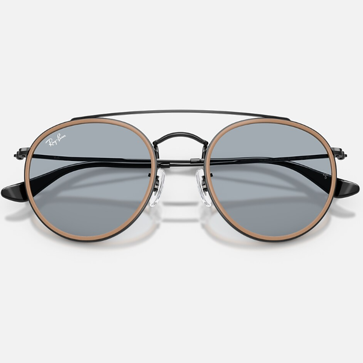 Ray Ban Men Round Frame Polished Black Sunglasses