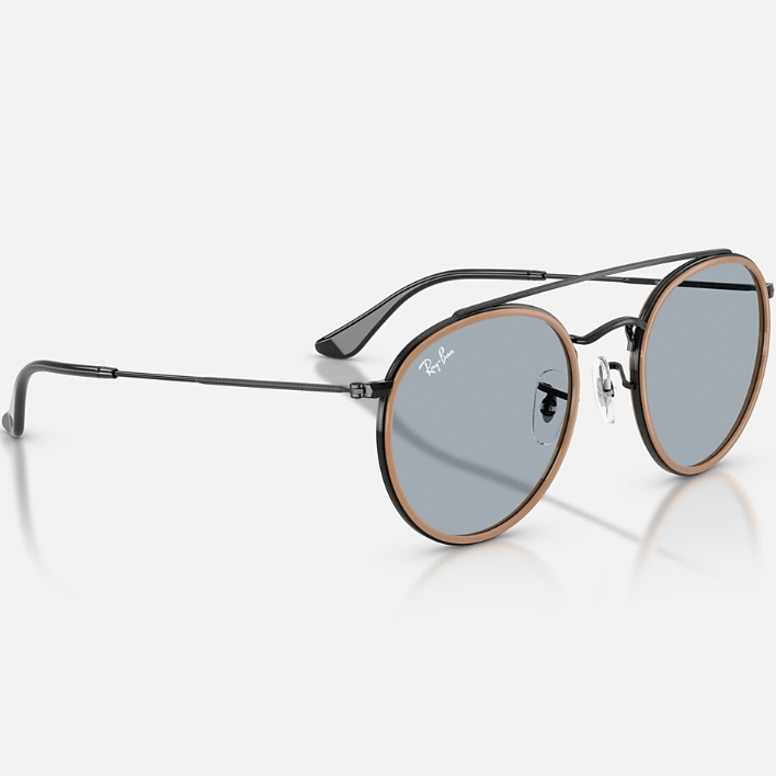Ray Ban Men Round Frame Polished Black Sunglasses