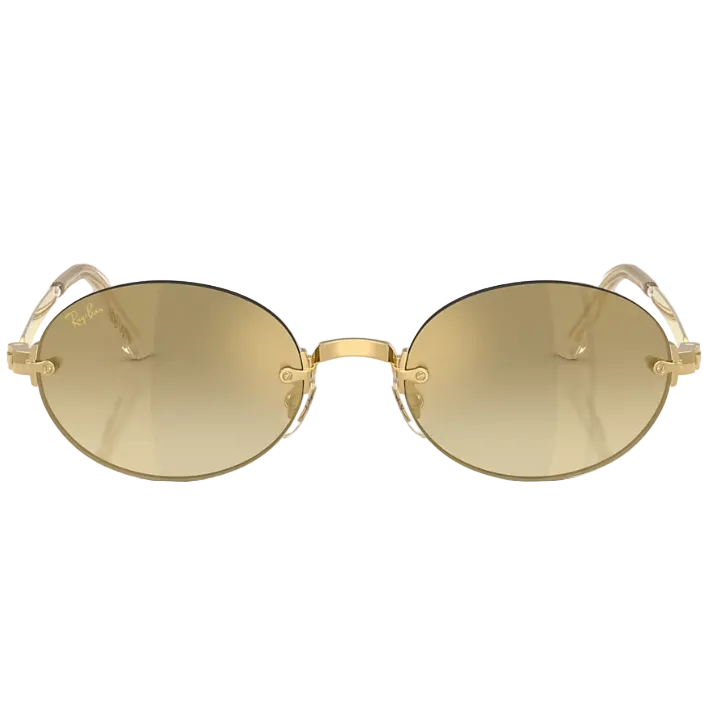 Ray Ban Women Oval Frame Polished Arista Gold Sunglasses
