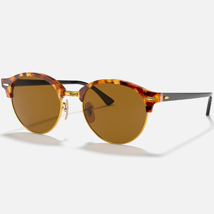 Ray Ban Men Round Frame Polished Brown Havana Sunglasses