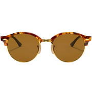 Ray Ban Men Round Frame Polished Brown Havana Sunglasses