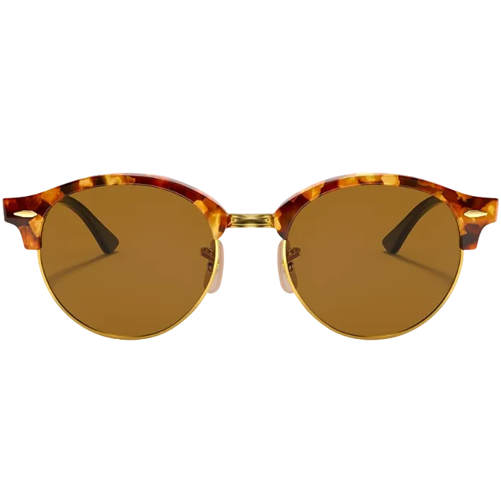 Ray Ban Men Round Frame Polished Brown Havana Sunglasses